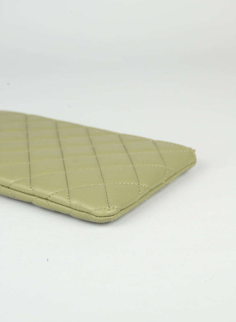 Chanel Green Sage Leather Pochette Bag - Elegant Crossbody Clutch for Women, Perfect for Parties & Evening Events