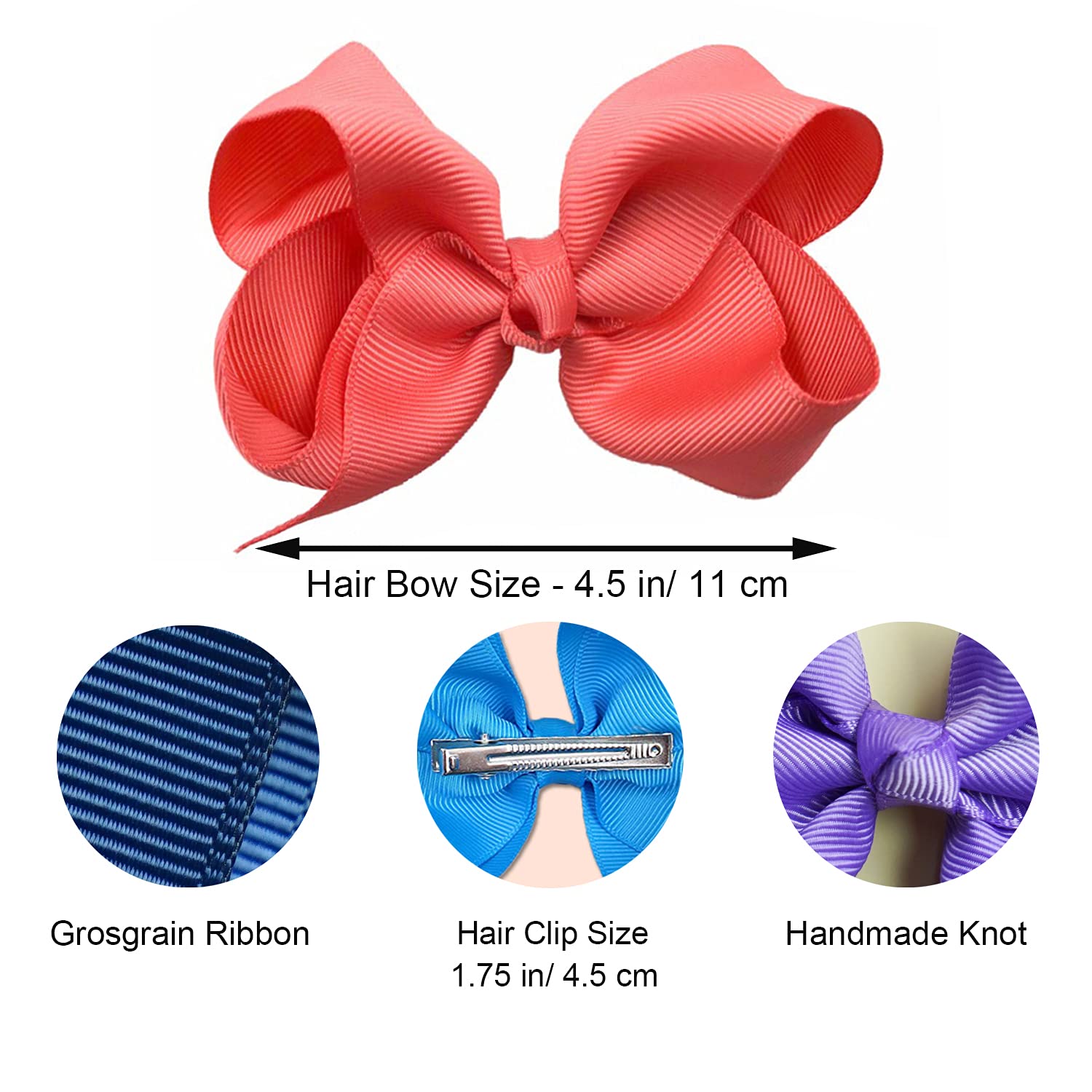 JOYOYO 40 Pcs Grosgrain Ribbon Hair Bows for Girls - 4.5 Inch Handmade Hair Clips for Toddlers & Kids (20 Pairs) - Perfect for School, Parties, Weddings & Daily Hair Accessories