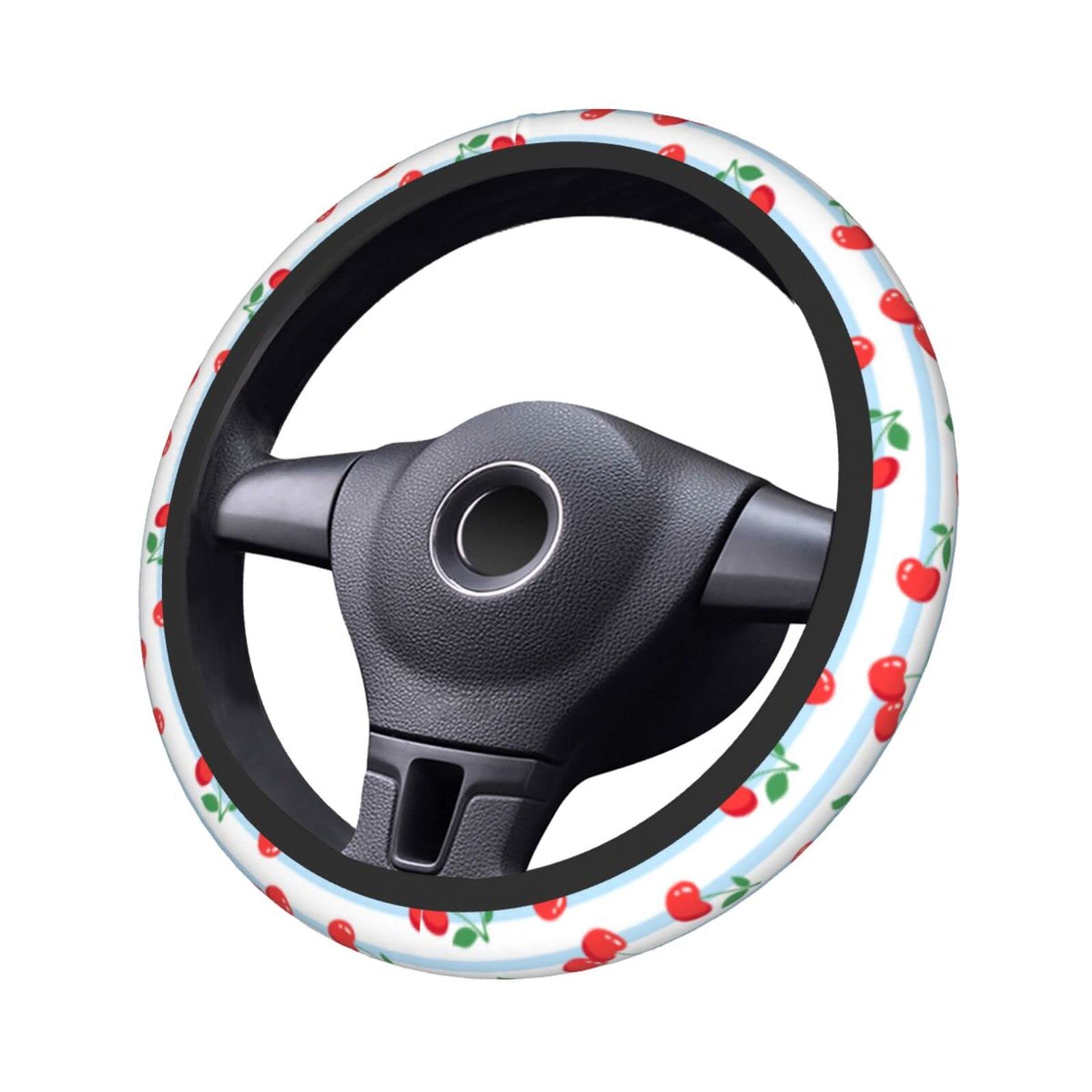 Cherry Print Neoprene Steering Wheel Cover - Universal 15 Inch Car Wheel Protector, Cute Automotive Accessories for Women - Perfect for Daily Commute, Road Trips & Gift Giving