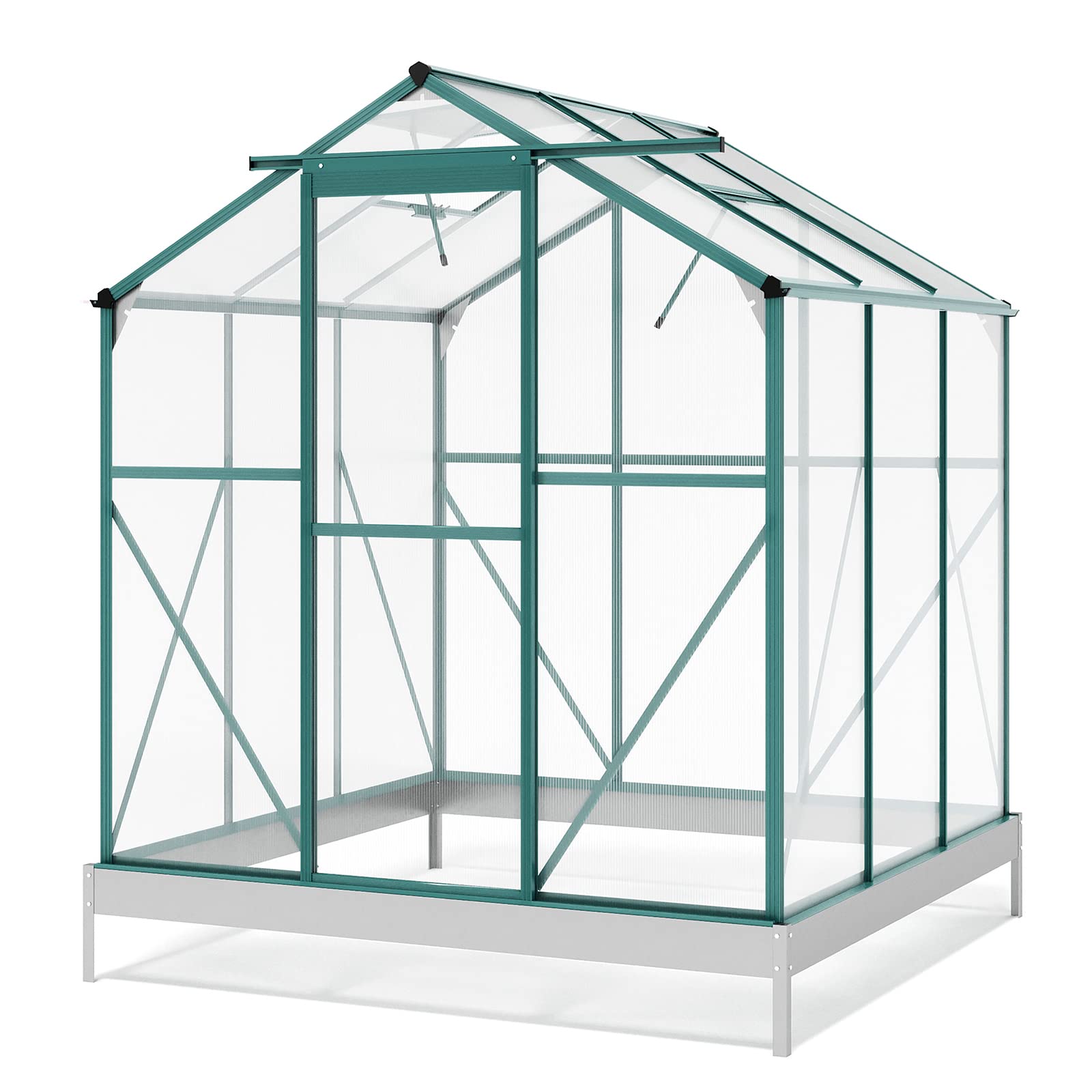 6' x 6' Walk-in Polycarbonate Greenhouse with Sliding Door - Heavy Duty Aluminum Frame for Indoor & Outdoor Use - Perfect for Garden, Patio, Backyard, Balcony & Urban Farming - Year-Round Plant Protection & Gardening Solution