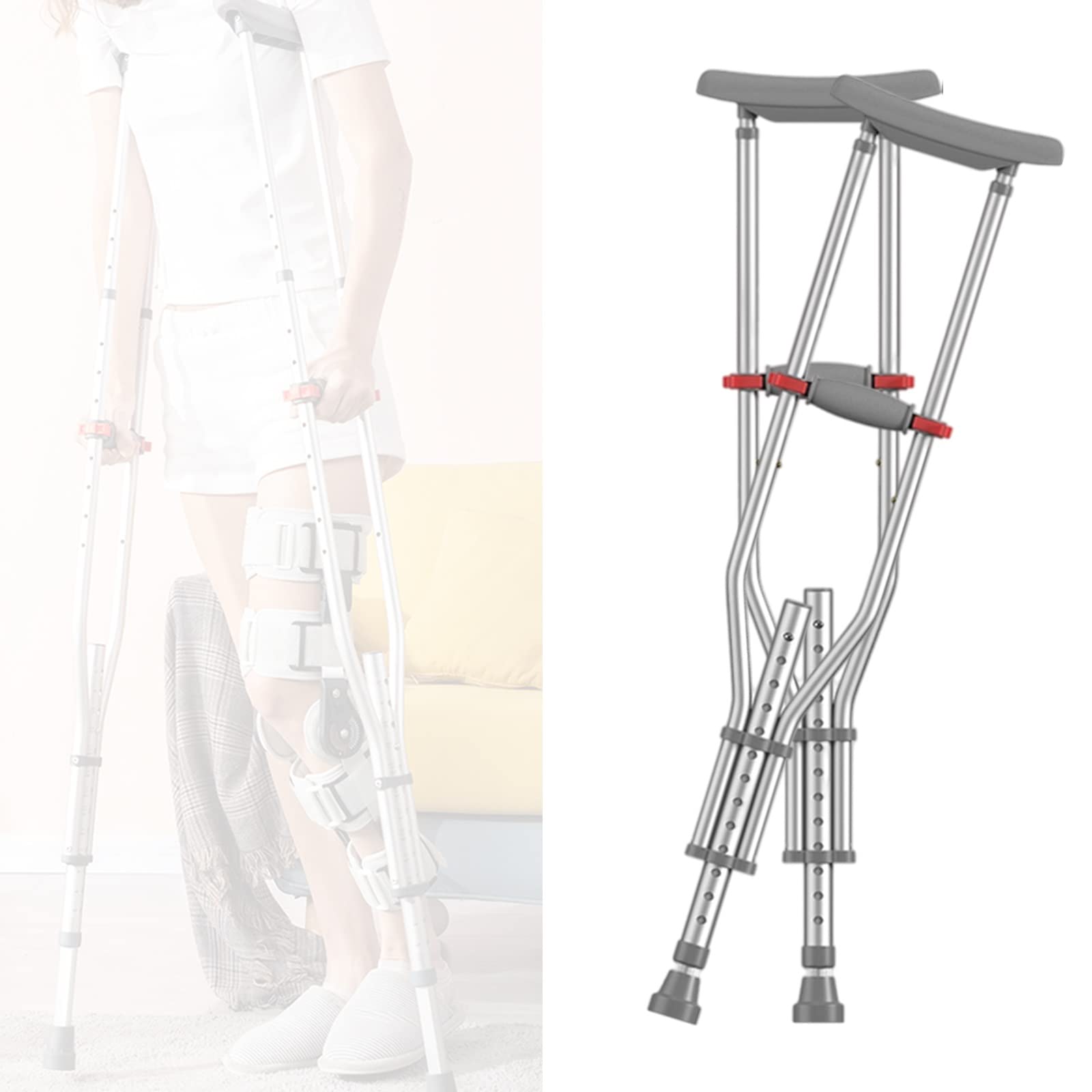 STXMY Adjustable Underarm Crutches for Adults & Youth - Lightweight Folding Aluminum Medical Crutches with Push Button Height Adjustment (4'7