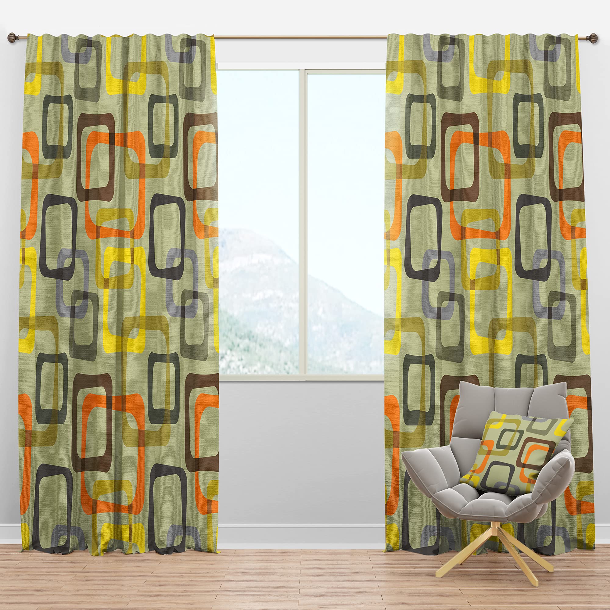 DesignQ Blackout Curtains - Thermal Insulated Retro Square Pattern for Bedroom & Living Room (52x120, Single Panel) - Perfect for Home Theater, Night Shift Sleep & Energy Saving