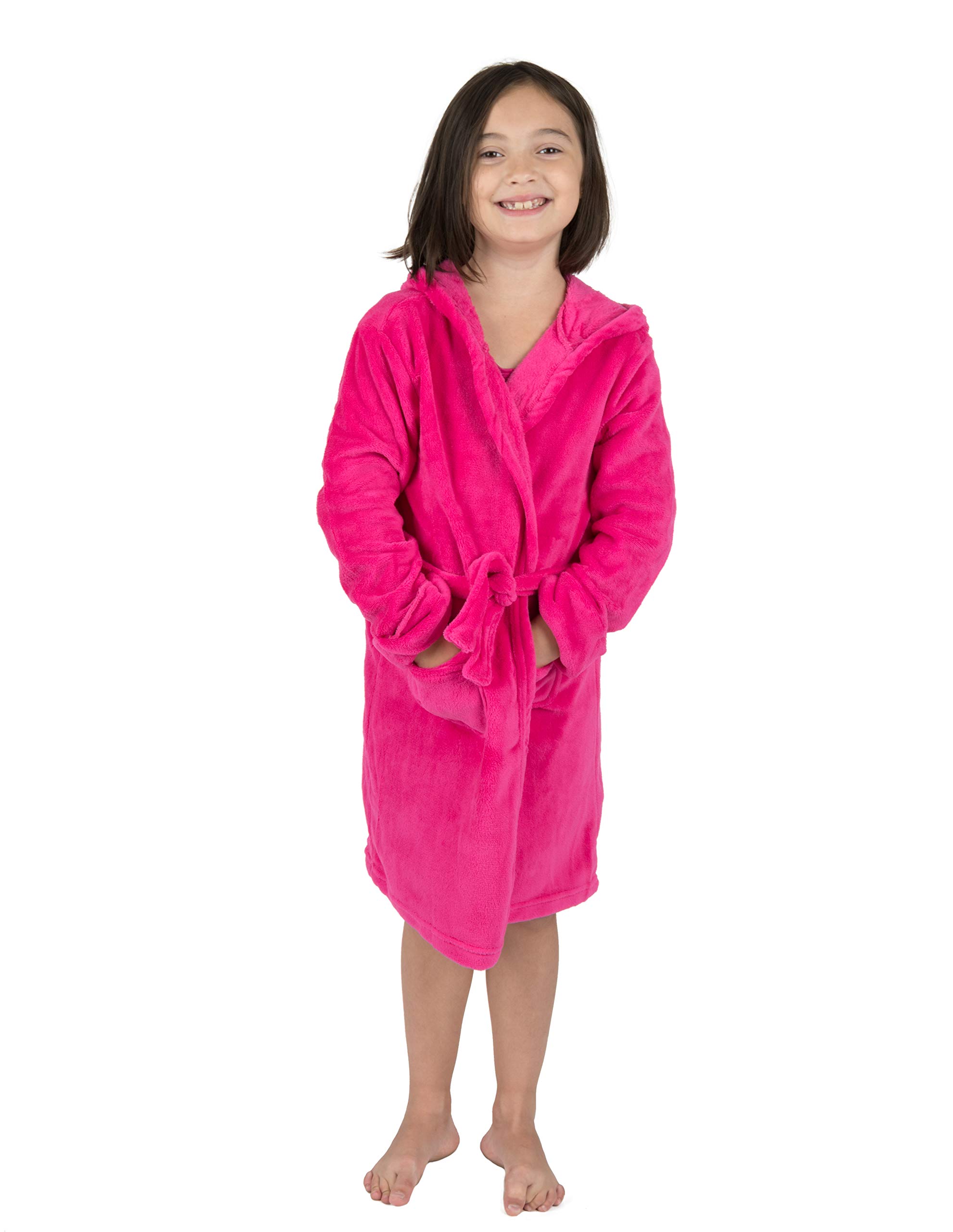 Leveret Kids Fleece Hooded Robe for Boys & Girls - Soft & Warm Sleepwear & Bathrobe (Toddler to 16 Years, Multiple Colors) - Perfect for Bedtime, Lounging & Spa Days