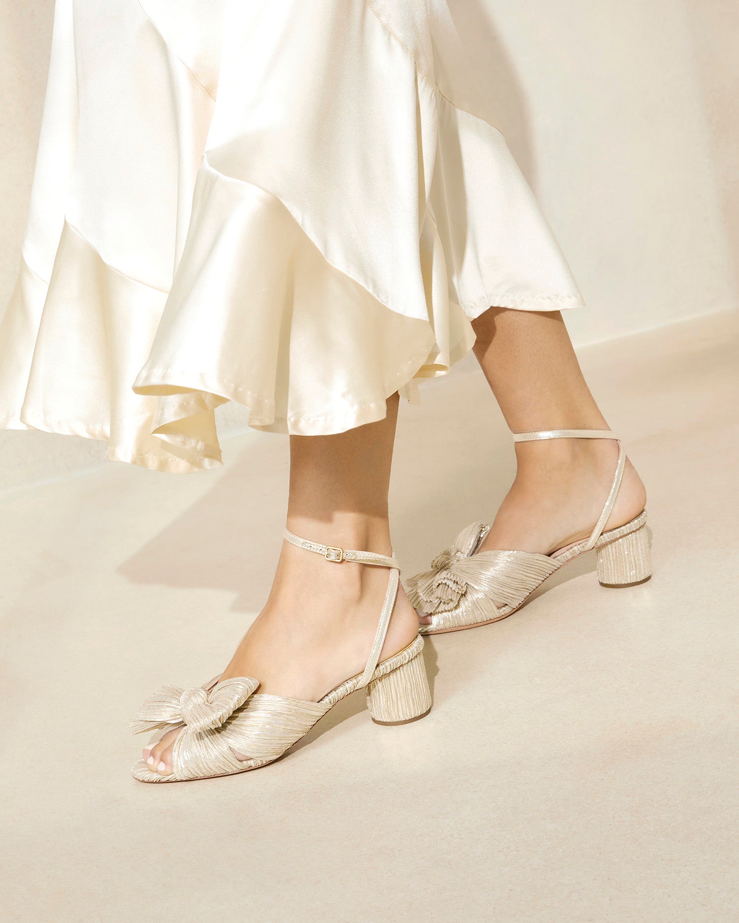 Dahlia Platinum Pleated Bow Heel - Elegant Women's Dress Shoes for Weddings, Parties & Special Occasions
