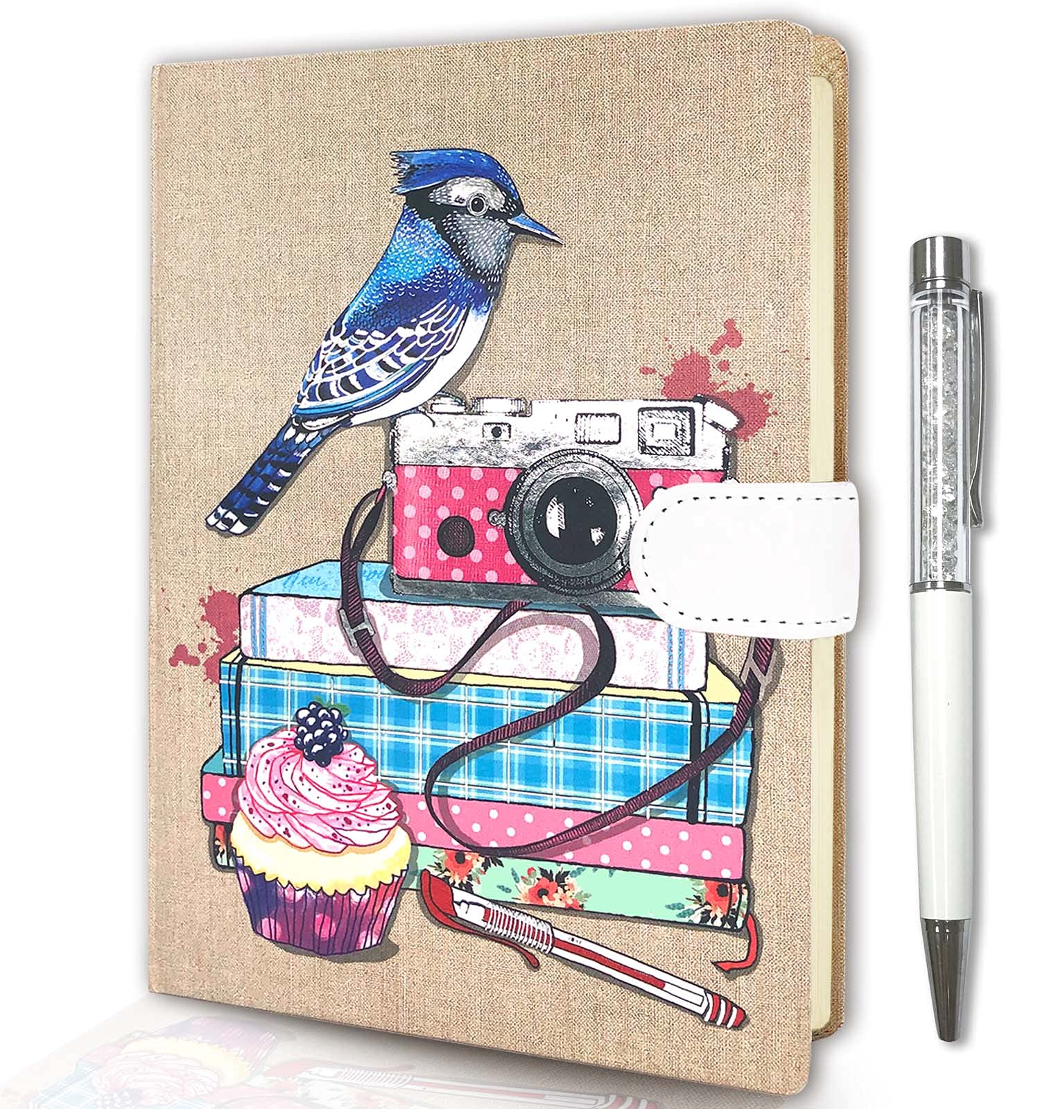 JOEKIKIMD Hardcover Journal for Women & Teenage Girls - 7.5x5.3 Inches Lined Notebook with 288 Pages & Crystal Ballpen - Perfect for Writing, School, Diary, Christmas & Birthday Gifts - Great for Daily Journaling, Note Taking & Creative Writing