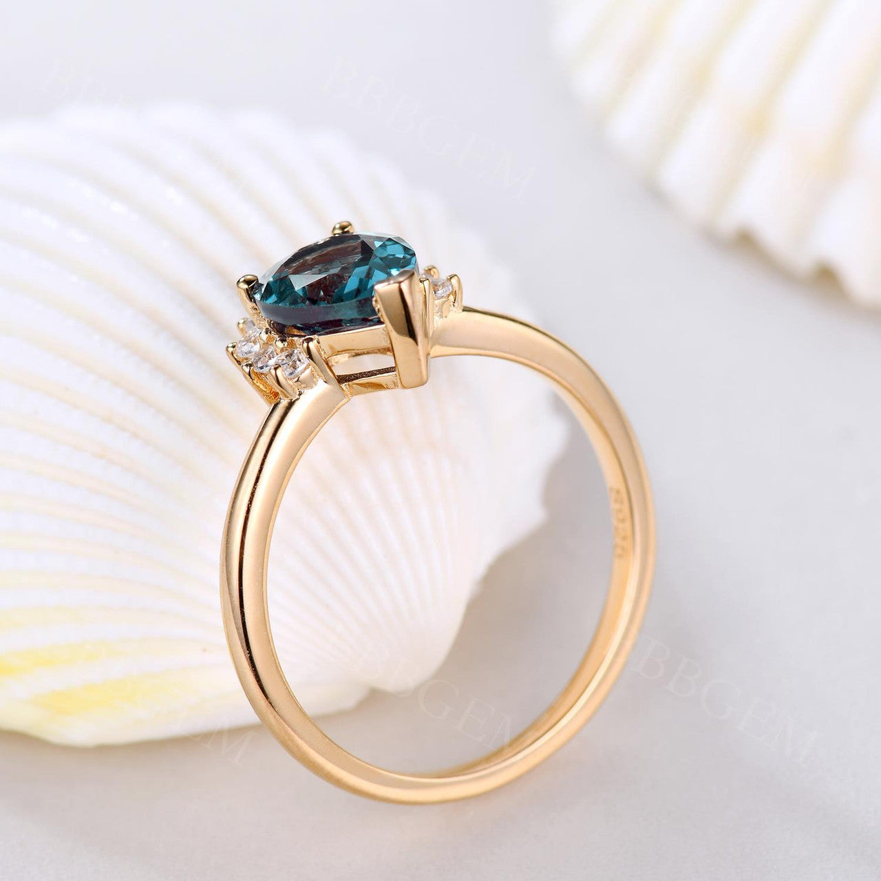 Yellow Gold Alexandrite Moissanite Engagement Ring | Color Changing Gemstone | Plain Gold Band | Perfect for Proposals, Anniversaries & Special Occasions