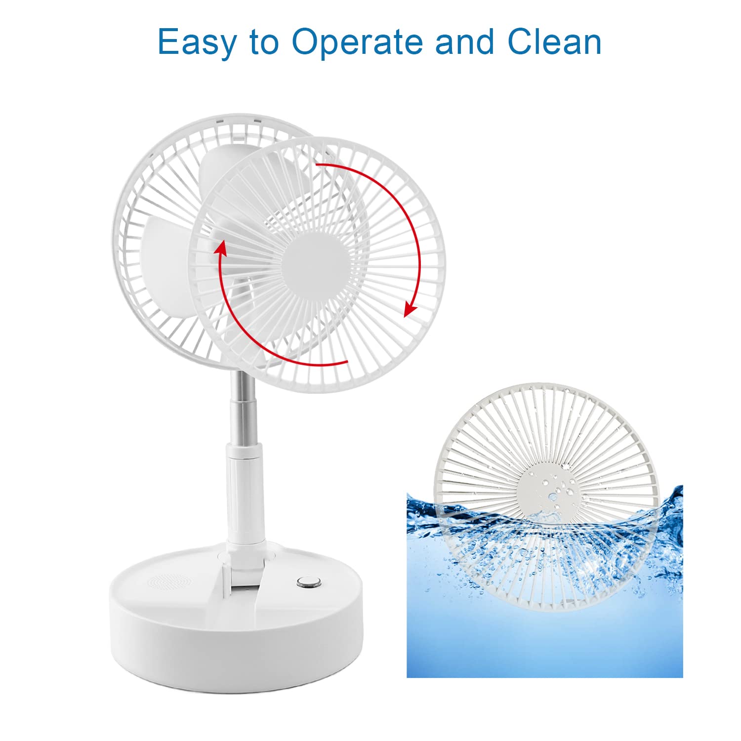 Upgraded 4-Speed Oscillating Fan - Height Adjustable, Folding & Portable with 7200mAh Rechargeable Battery (8.5-33.5 Hours) - Strong Wind for Home, Office, Travel, Camping & Car Use - White