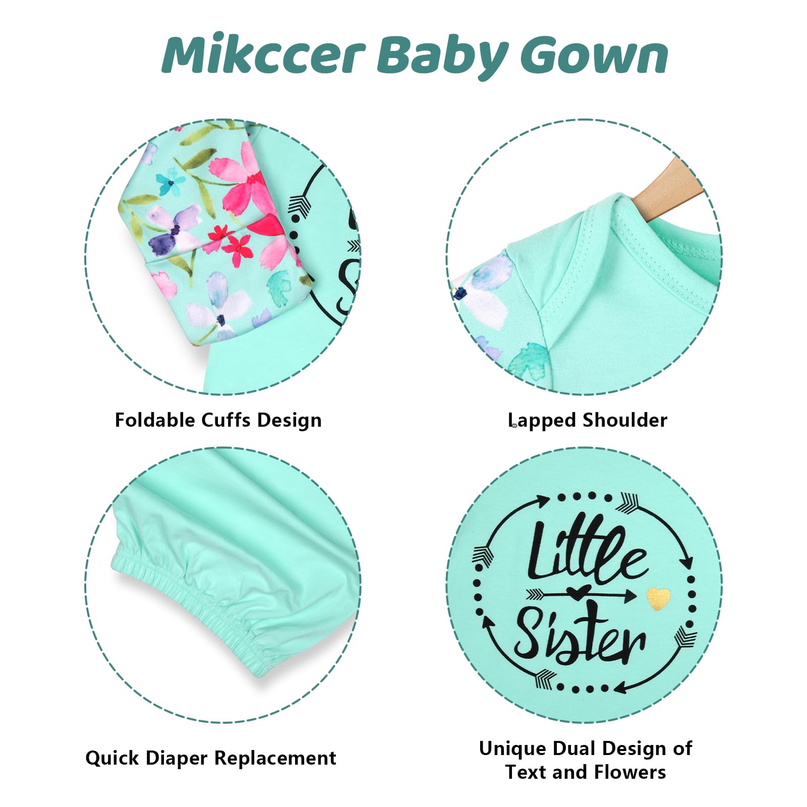 Super Soft Breathable Baby Nightgown 0-6 Months - Newborn Coming Home Outfit with Headband Set in Mint Green | Perfect for Sleepwear, Photoshoots & First Outings