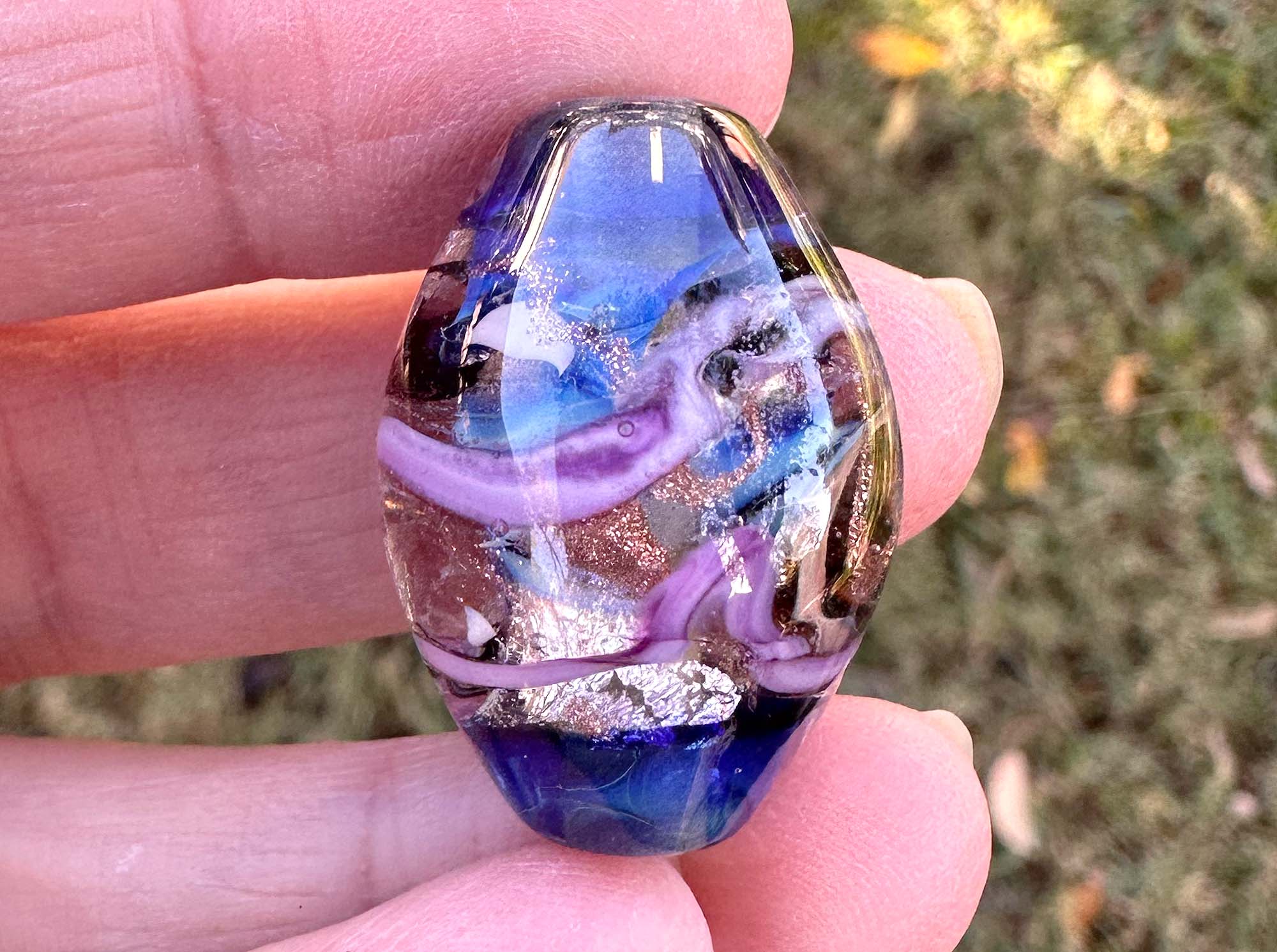 Handmade Blue Spiral Lampwork Glass Focal Bead - SRA Certified Artisan Jewelry Component for Necklaces, Bracelets & DIY Crafting