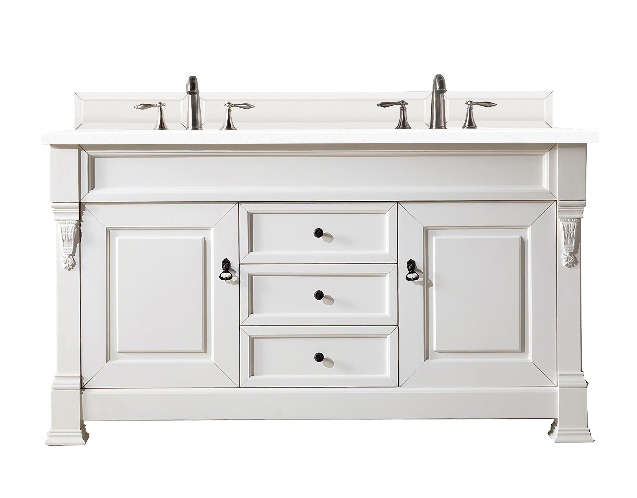 Brookfield 60 Inch Double Vanity with 3CM Classic White Quartz Top - Bright White Bathroom Vanity for Modern & Luxury Home Decor, Perfect for Master Bathroom or Guest Bathroom Renovation
