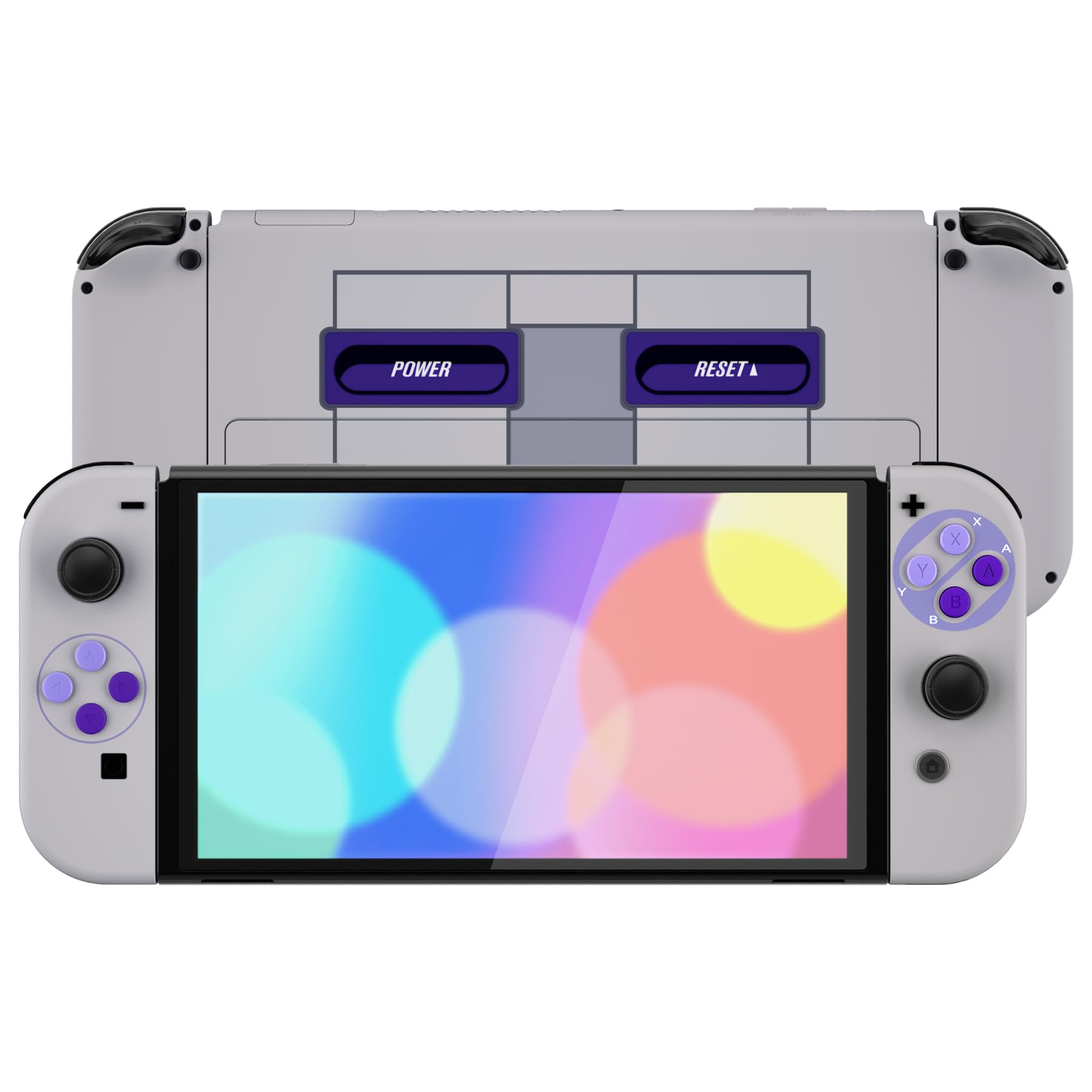 eXtremeRate DIY Full Set Shell Buttons for Nintendo Switch OLED - Soft Touch Replacement Back Plate & Kickstand, Custom Housing for JoyCon Controllers (SNES Style) | Perfect for Gaming Enthusiasts & Console Modders