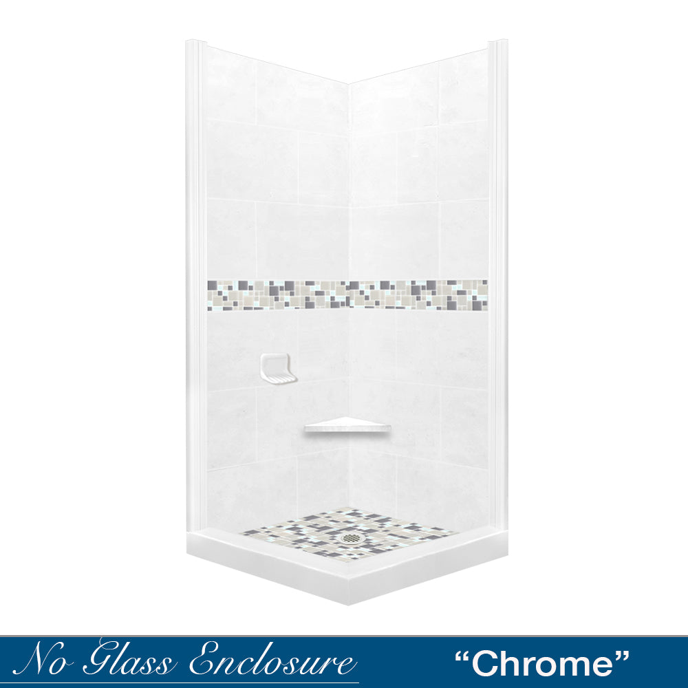 DIY Shower Remodel Kit - Natural Buff Sistine Stone & Newport Mosaic Accent Tiles for Bathroom Corner Upgrade | Waterproof & Easy Installation for Shower Walls, Backsplash, and Bathroom Renovation