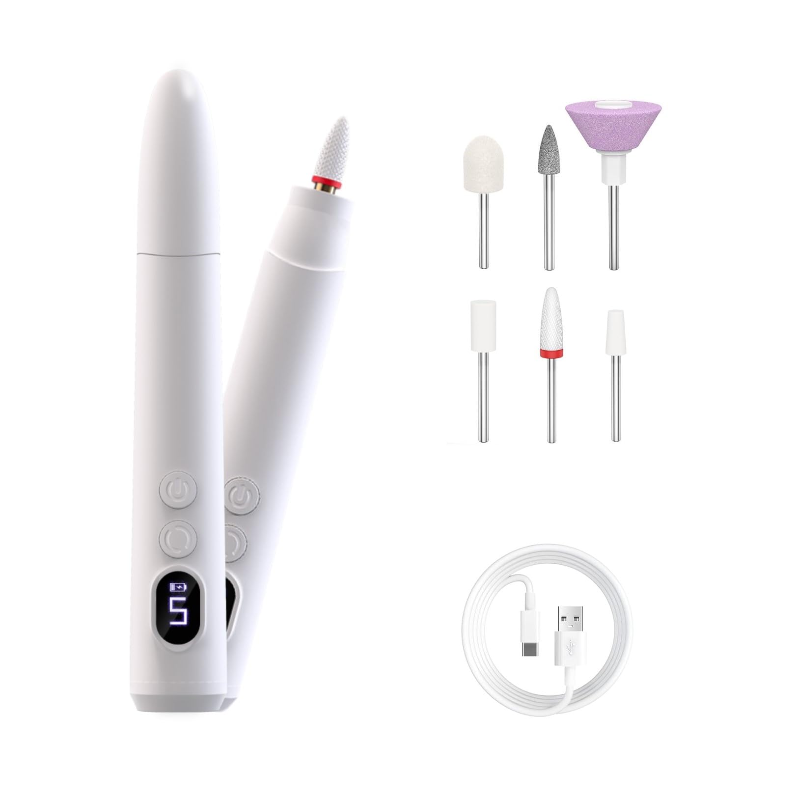 Rechargeable Cordless Electric Nail Drill - 5 Speed Portable Nail Sander Kit for Acrylic & Gel Nails, Professional Manicure Pedicure Tools for Home Salon & Travel - Perfect Gift for Nail Enthusiasts (Use for DIY Nail Art, Salon Treatments & On-the-Go Grooming)