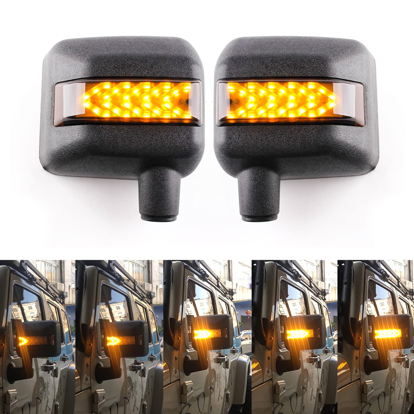 LED Side Mirror with Amber Sequential Turn Signal & White DRL Lights for Jeep Wrangler JK JKU 2007-2018 (Pair) - Enhanced Visibility & Safety for Off-Roading & Night Driving