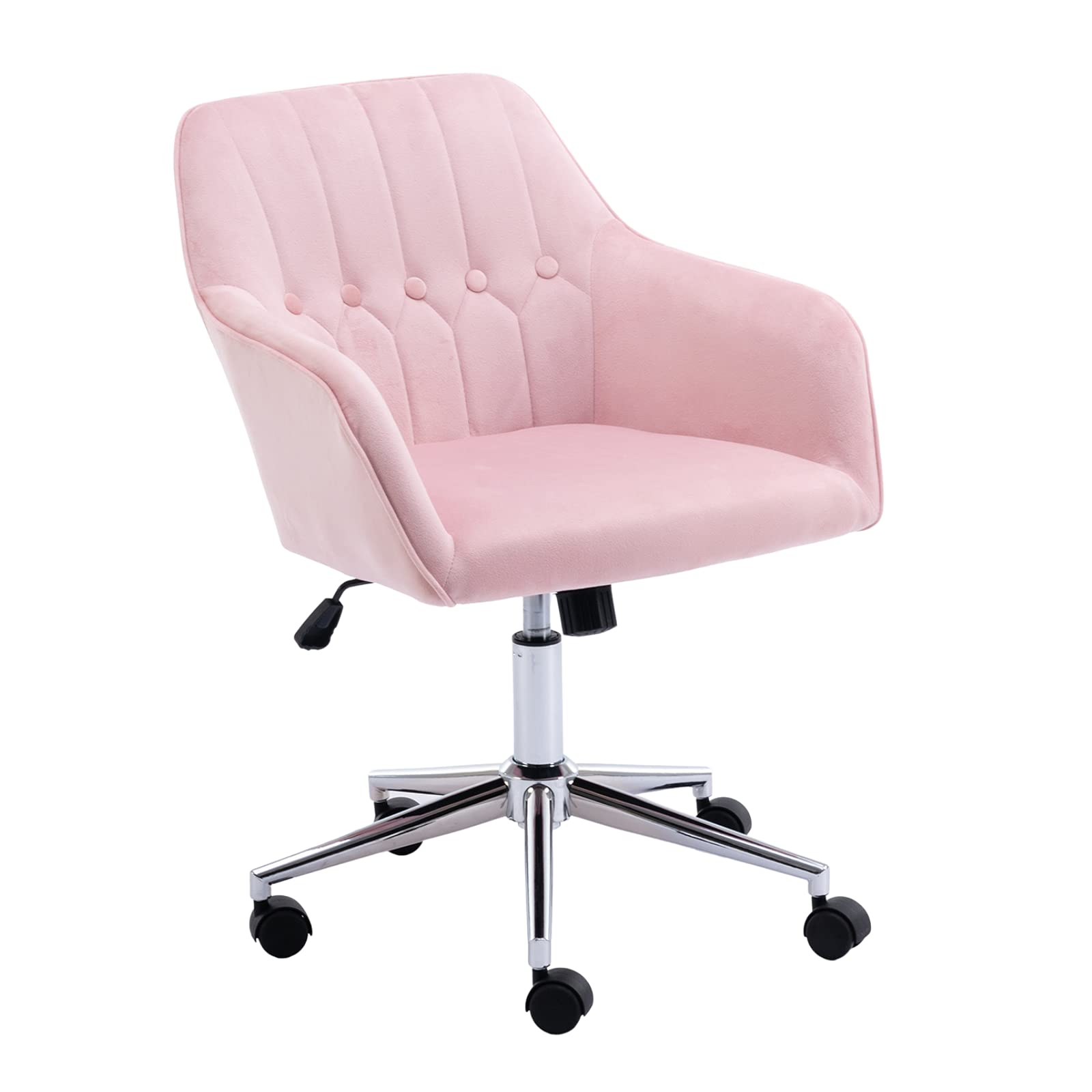 Velvet Office Chair - Pink Swivel Desk Chair with Wheels, Cute Accent Chair for Bedroom, Living Room & Vanity - Comfortable Modern Armchair for Home Office, Gaming & Study