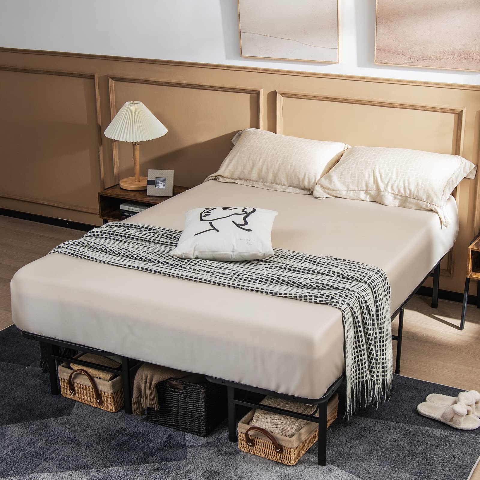 Giantex Folding Bed Frame - Twin/Full Size Portable Platform Bed with 660 LBS Capacity, No Box Spring Needed, Easy Tool-Free Assembly for Kids, Teens & Adults - Perfect for Guest Rooms, Dorms, Camping & Temporary Sleeping Solutions