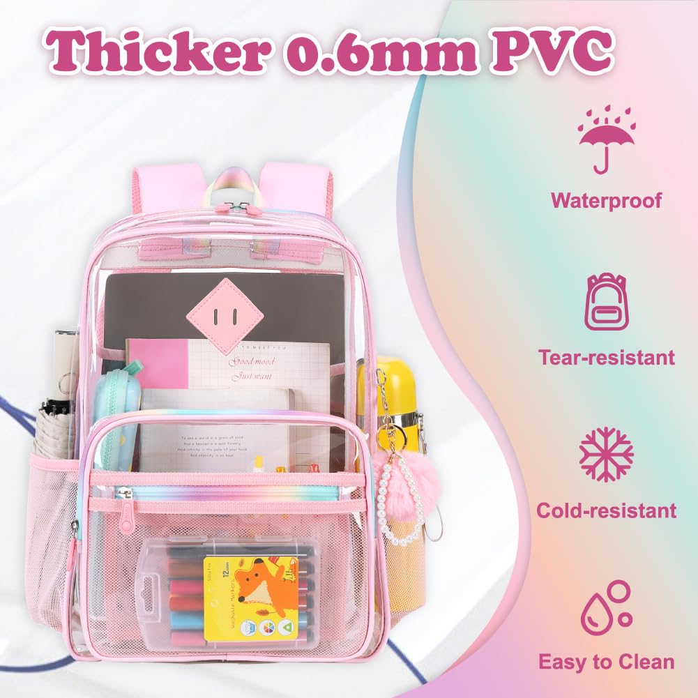 Clear Backpack for Women & Girls - Heavy Duty Transparent School Backpack, See Through Bookbag for Work, Stadium Security & Travel - Perfect for School, Office, Concerts & Airport Security