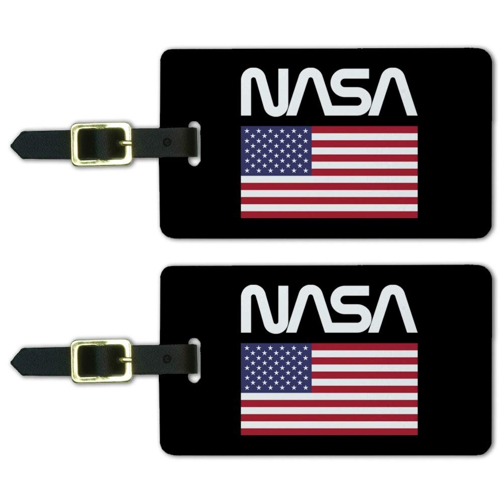 NASA Worm Logo United States Flag Luggage ID Tags - Set of 2 Travel Accessories for Suitcases, Backpacks & Carry-On Bags