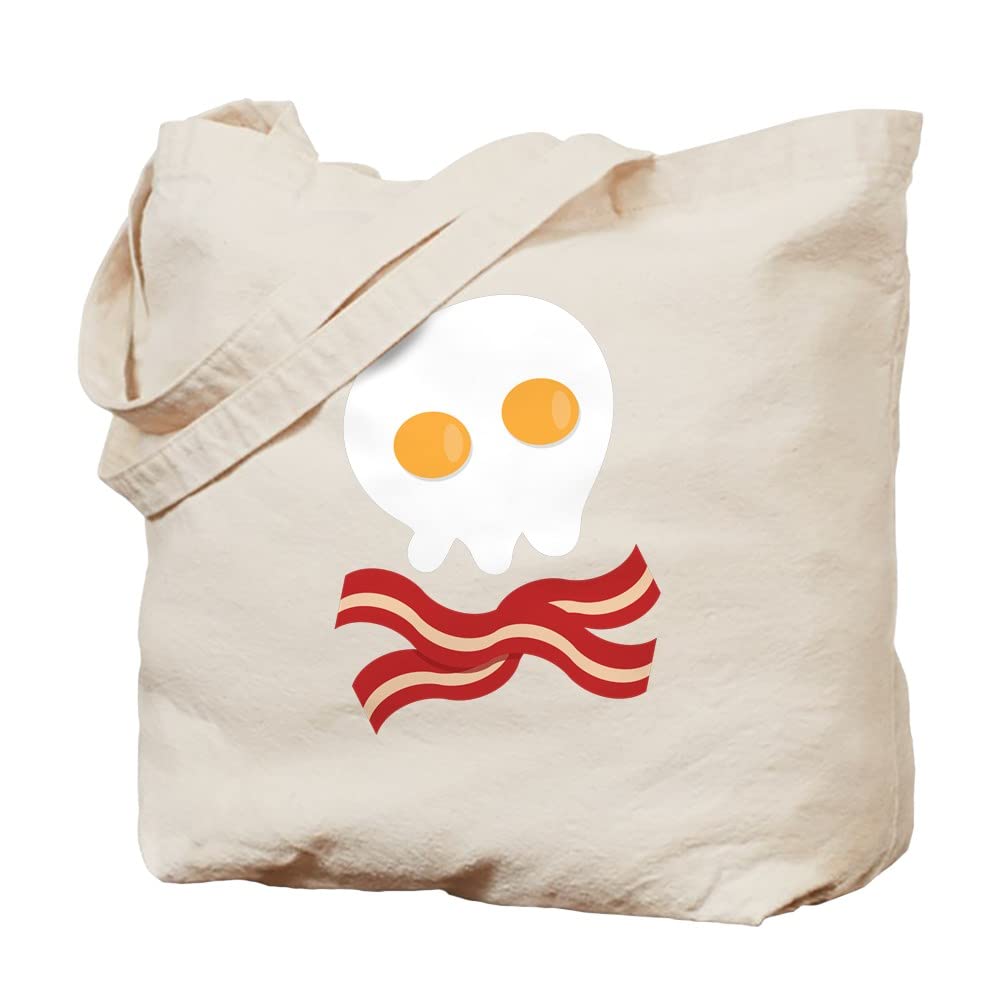 Bacon And Eggs Skull Tote Bag - Natural Canvas Reusable Shopping Bag for Groceries, Beach, Picnics & Everyday Use