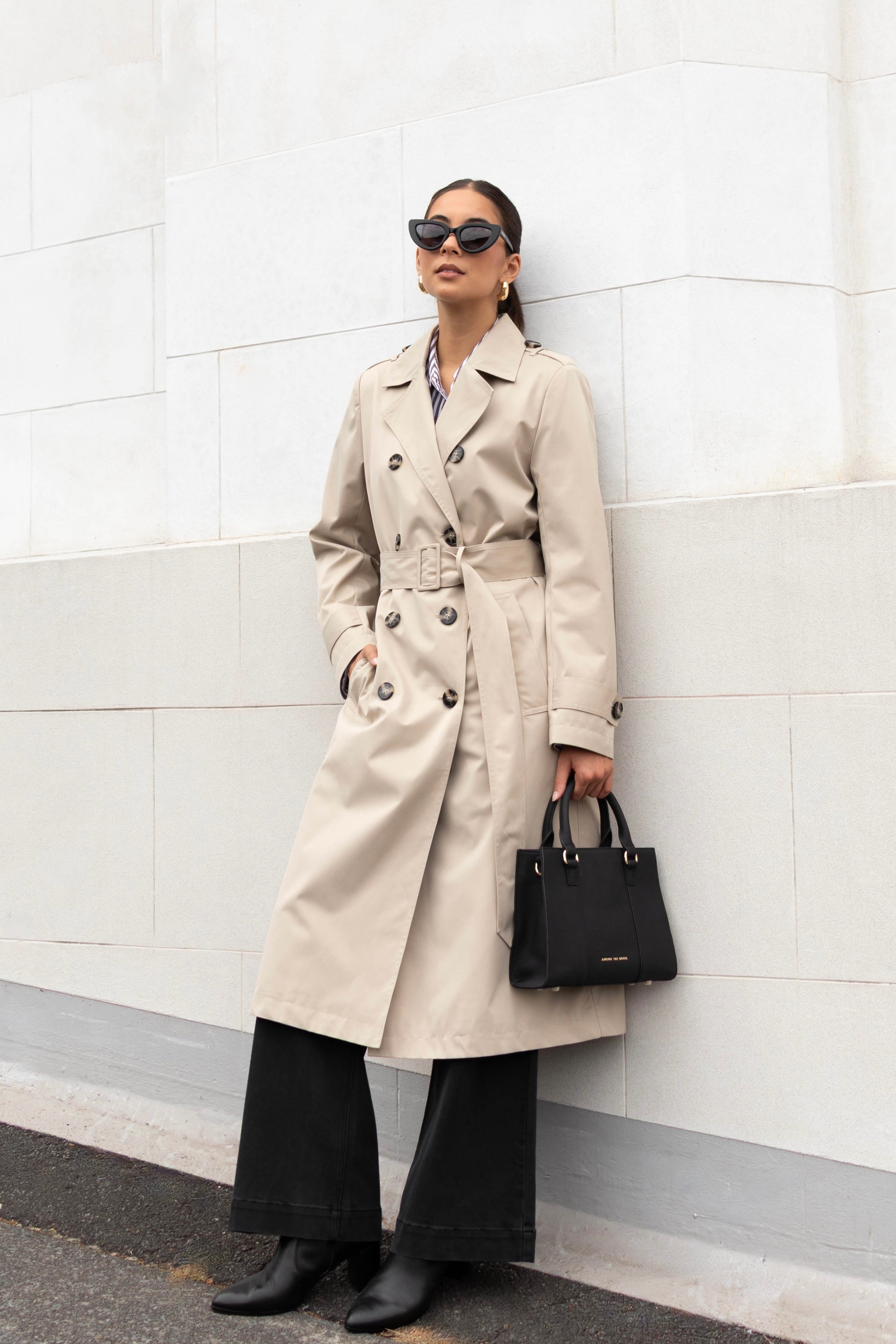 Kensington Stone Trench Coat for Women - Classic Waterproof Long Coat with Belt, Perfect for Fall & Winter Fashion, Office Wear & Outdoor Activities