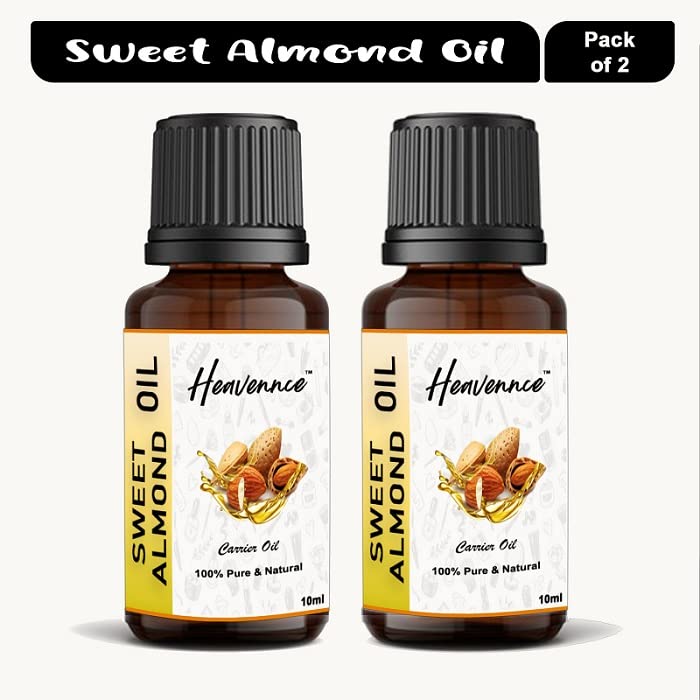 Heavennce Sweet Almond Carrier Oil for Skin & Hair Care - Natural Moisturizer & Massage Oil | 2 Pack (20ml Each) | Perfect for DIY Beauty, Aromatherapy & Relaxation