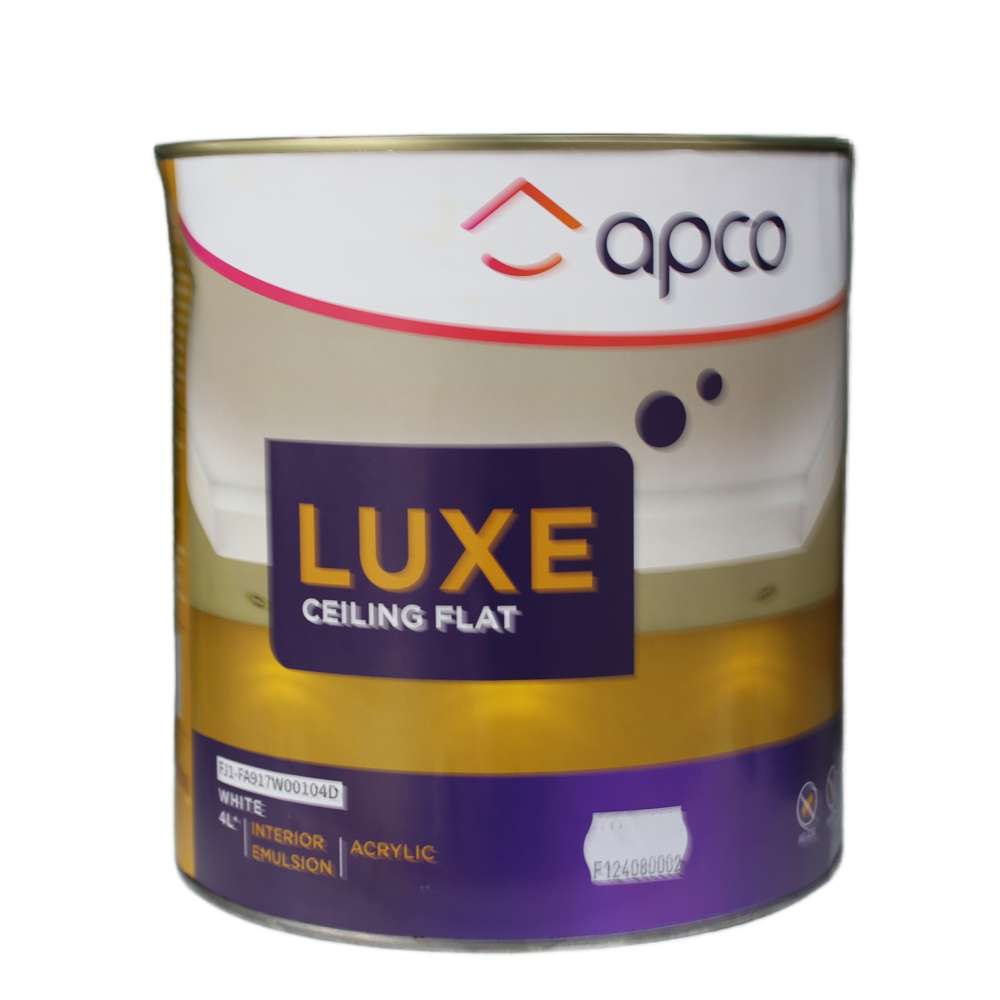 Apco Luxe Flat White Acrylic Ceiling Paint - 4L (1 Gallon) for Smooth, Matte Finish - Perfect for Living Rooms, Bedrooms & Interior Walls