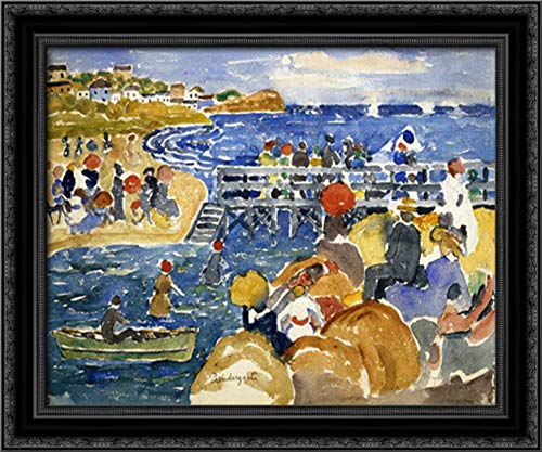 Long Beach 24x20 Black Ornate Wood Framed Canvas Art by Maurice Prendergast - Vintage Coastal Wall Decor for Living Room, Bedroom & Office
