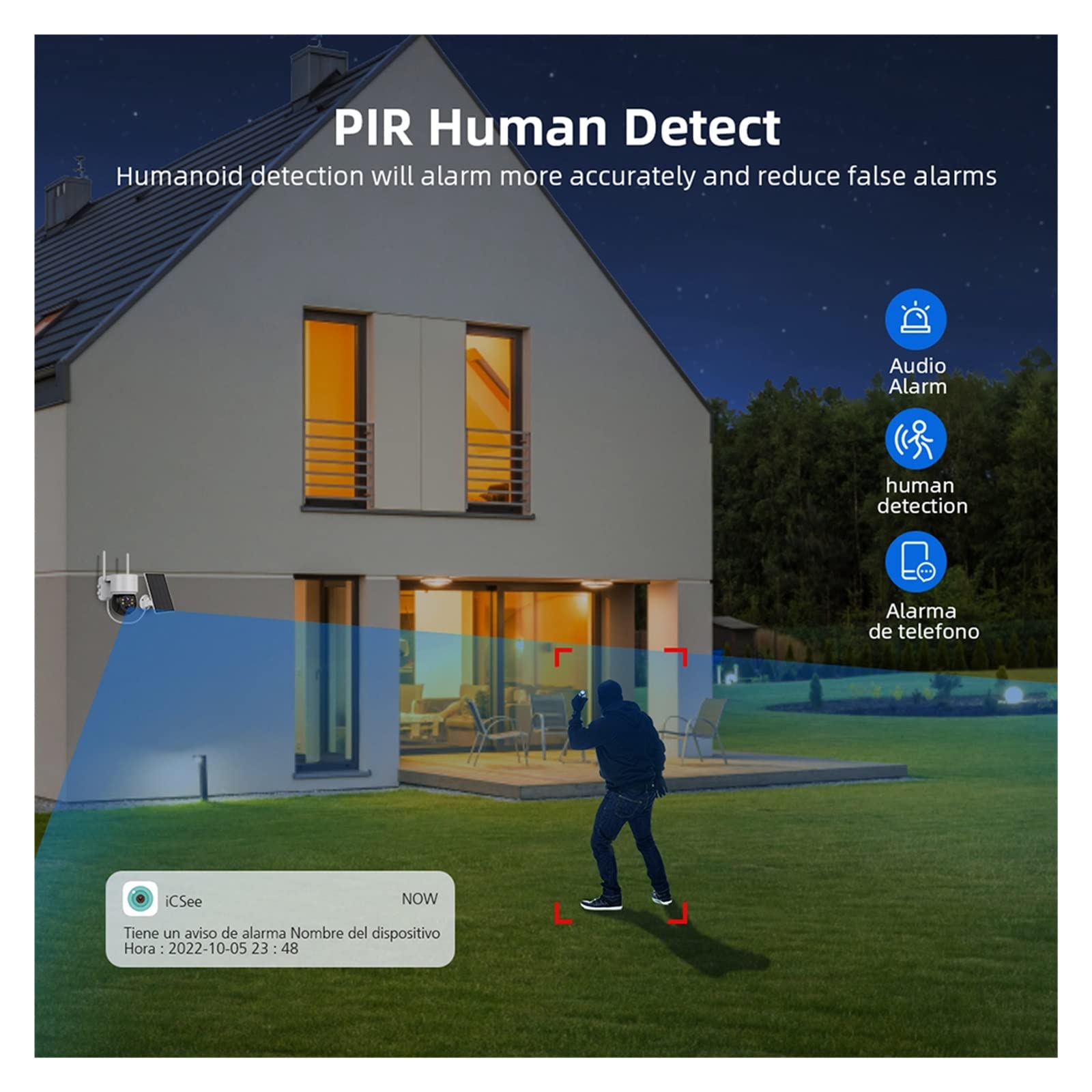 SilteD Solar Security Camera Outdoor - 1080P HD Wireless WIFI PTZ Surveillance with PIR Human Detection, 2MP Solar-Powered Battery Camera (No SD Card Included) - Ideal for Home, Yard, and Business Security Monitoring