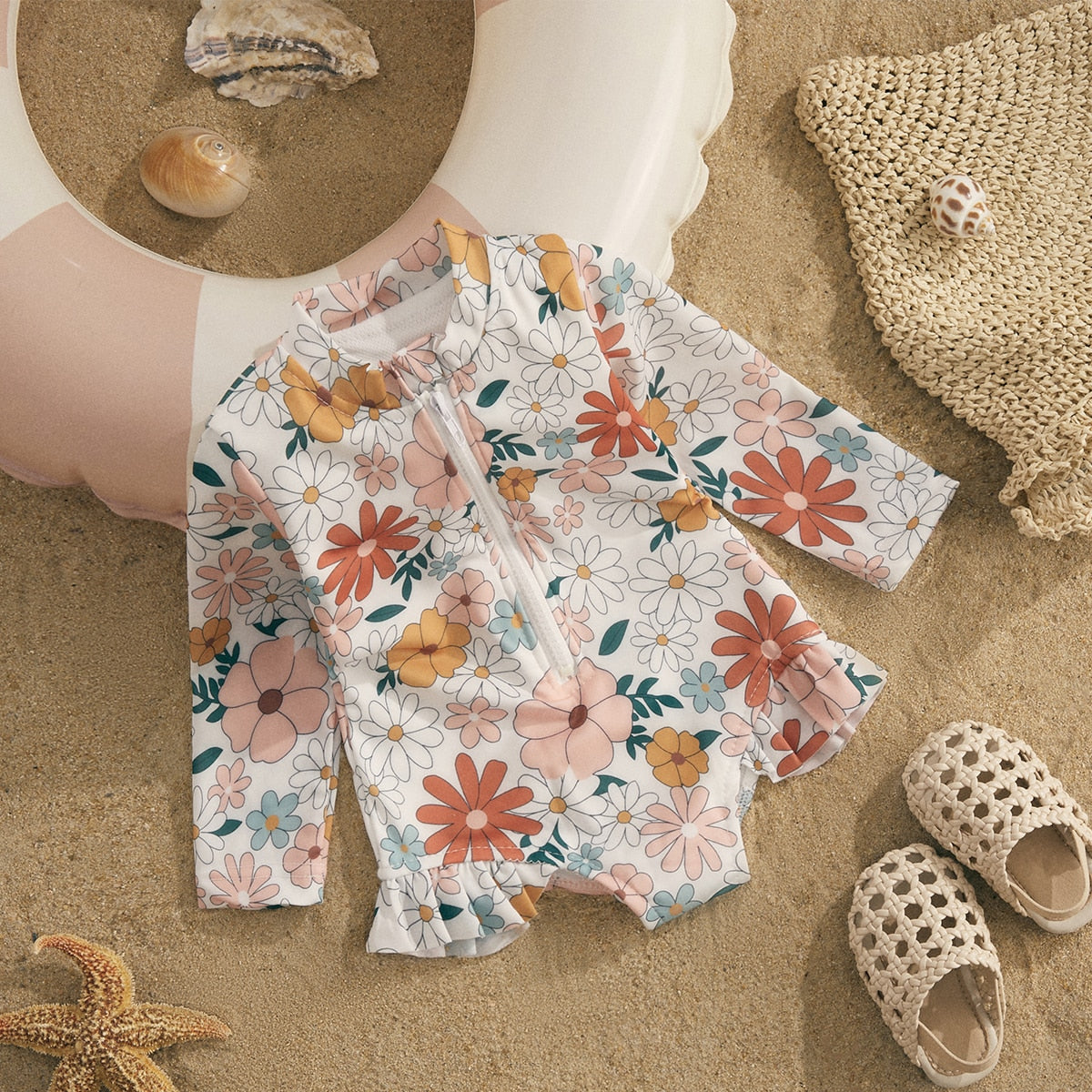Floral Print Zipper Romper for Kids - Soft & Comfortable Baby Jumpsuit - Perfect for Playdates, Daycare & Family Outings