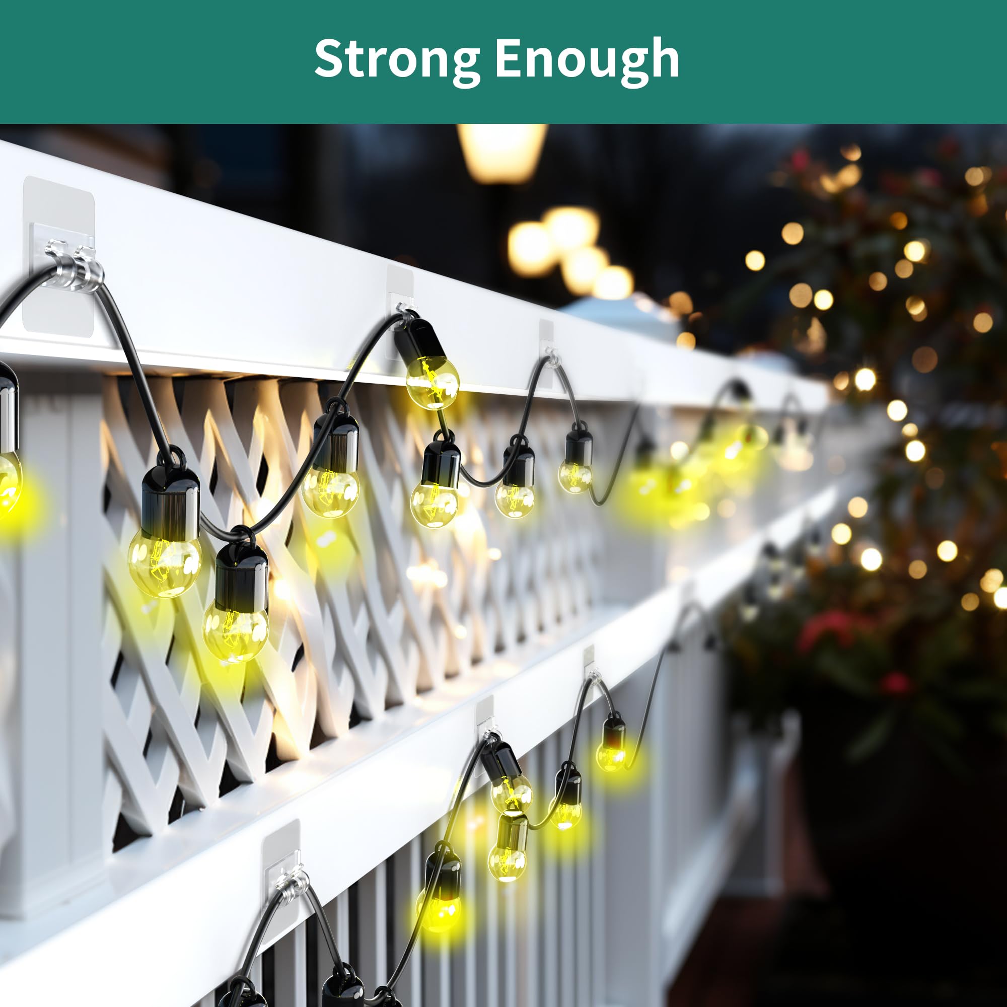 HomeMount Outdoor String Light Hooks - 16Pcs Large Adhesive Wall Strips for Hanging Patio Lights, Fence Decor, Christmas & Halloween Decorations (2.15 x 2.15 inch Strong Adhesive) - Perfect for Backyard, Garden, Pergola & Party Lighting