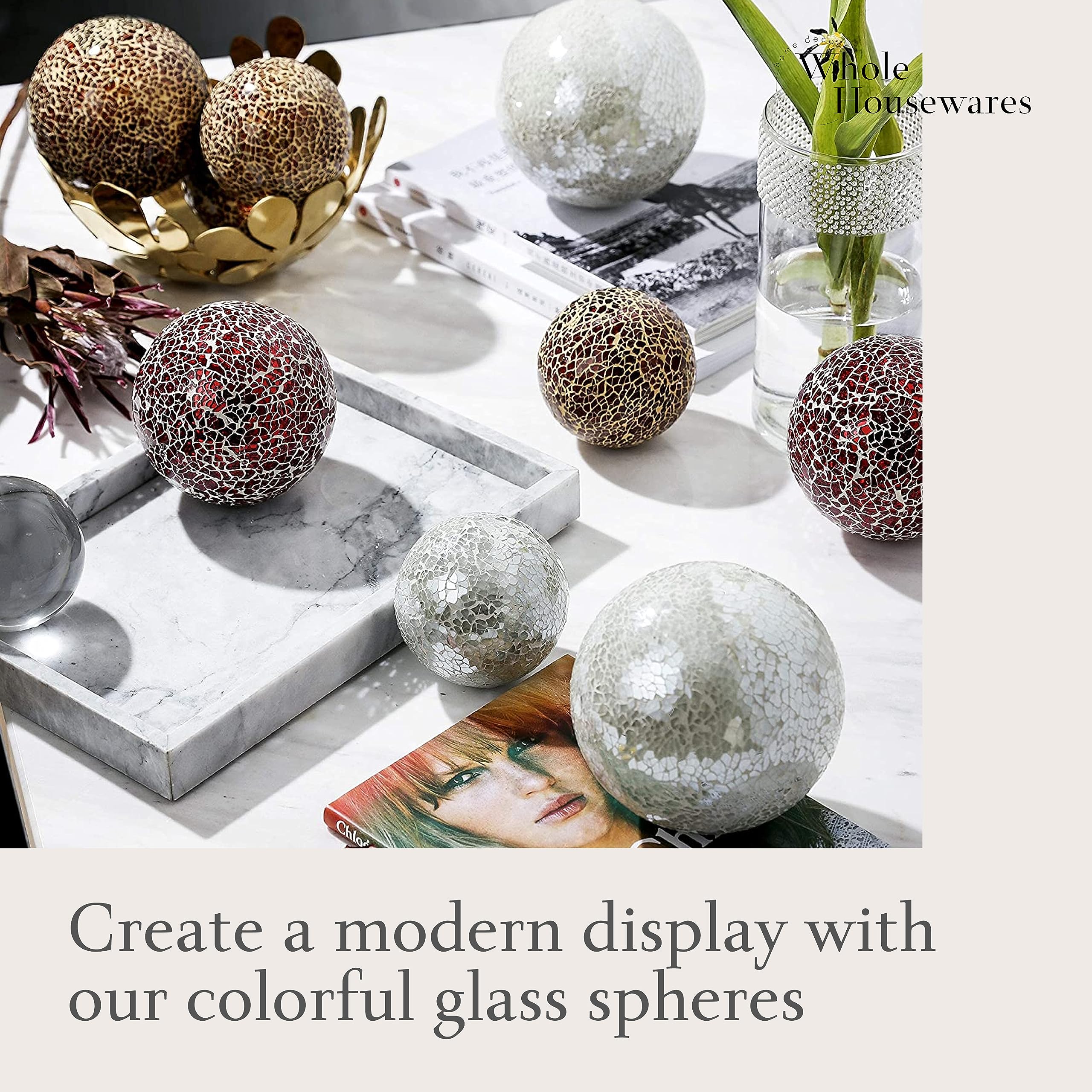 Set of 3 White Glass Mosaic Decorative Balls - 4