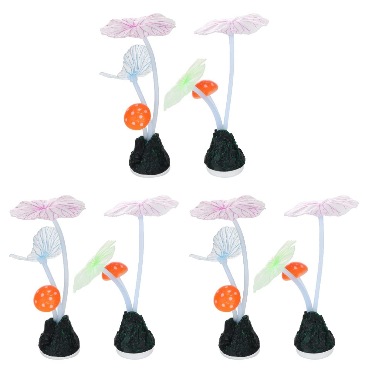 ULTECHNOVO 4-Piece Glowing Fluorescent Aquarium Decor Set - Artificial Silicone Lotus Leaf Rockery & Plants for Fish Tank Landscape | Perfect for Betta Fish, Shrimp Tanks & Nighttime Aquarium Viewing