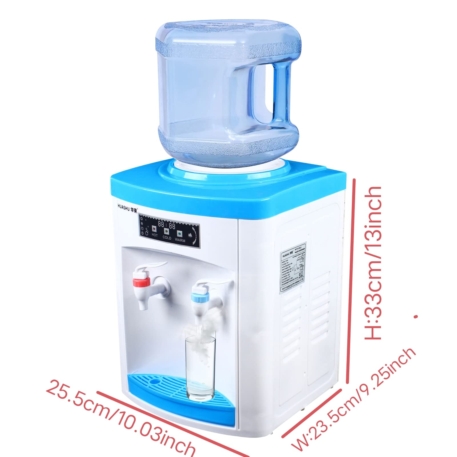 5 Gallon Compact Countertop Water Dispenser - Hot & Cold Top-Loading Desktop Water Cooler with 3 Temperature Settings (Hot/Warm/Cold) - Perfect for Office, Home, Dorm Room or Small Spaces
