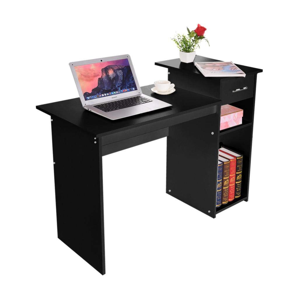 Ergonomic Home Office Computer Desk with Drawer & Storage Shelves - Modern Study Writing Desk for Small Spaces - Perfect Workstation for Remote Work, Gaming & Online Learning