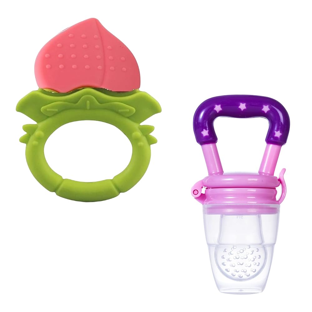 Kritiu BPA-Free Silicone Baby Teething Toys - Soft Fruit Teether & Gum Massager Set for Infants 0-12 Months (Peach & Purple) | Soothe Sore Gums During Teething, Perfect for Home & Travel Use