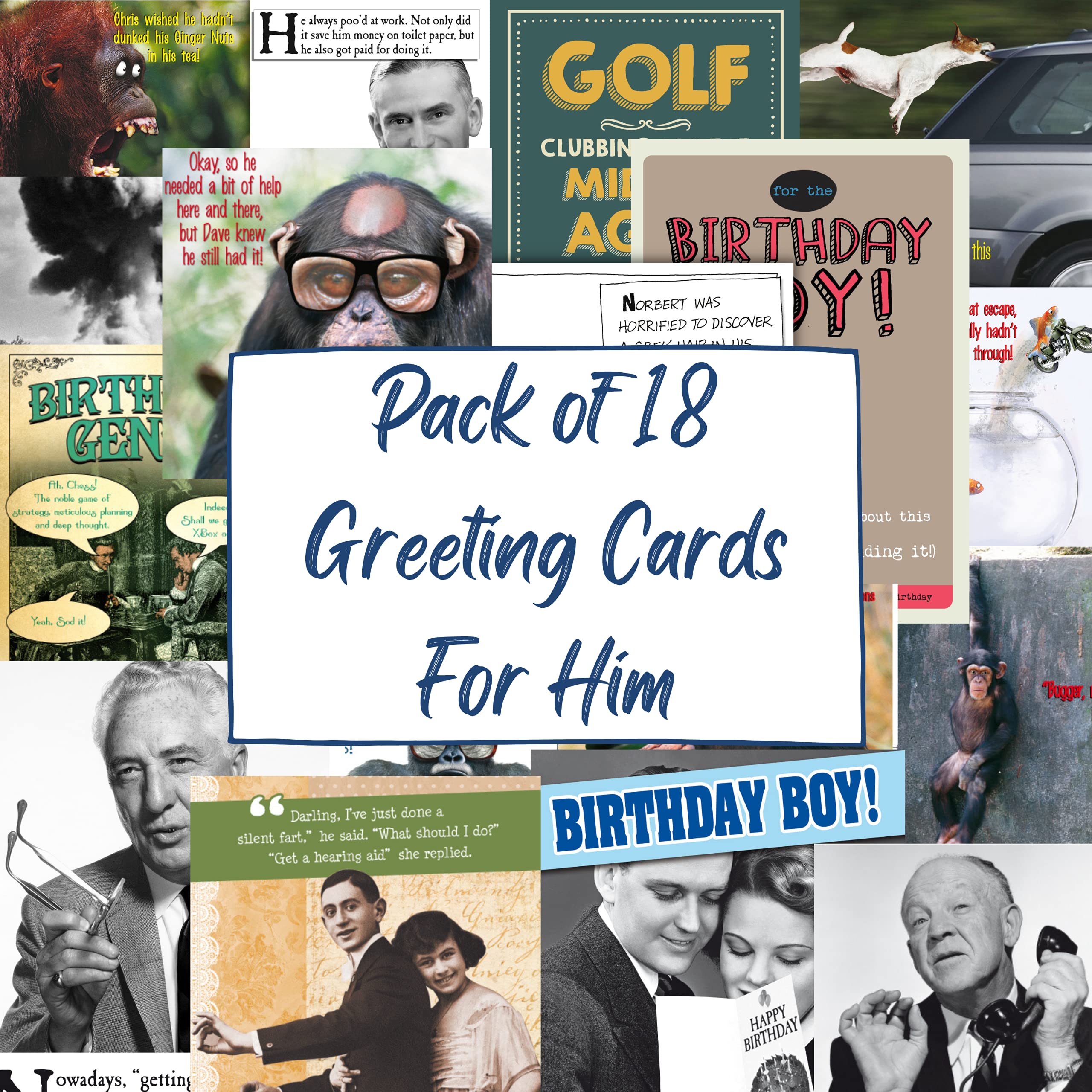 18-Pack Funny Birthday Cards for Men - Humorous & Heartfelt Greeting Cards for Him - Perfect for Friends, Coworkers, Husbands & Boyfriends - Great for Office Celebrations, Surprise Parties & Special Occasions