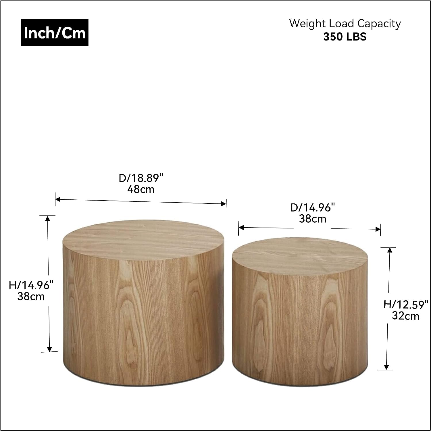 Modern Round Nesting Coffee Table Set of 2 - Solid Oak Wood with Non-Slip Feet - Space-Saving Accent Tables for Living Room, Bedroom, Office & Balcony - Perfect as Side Table, Drum Table or Small Space Decor