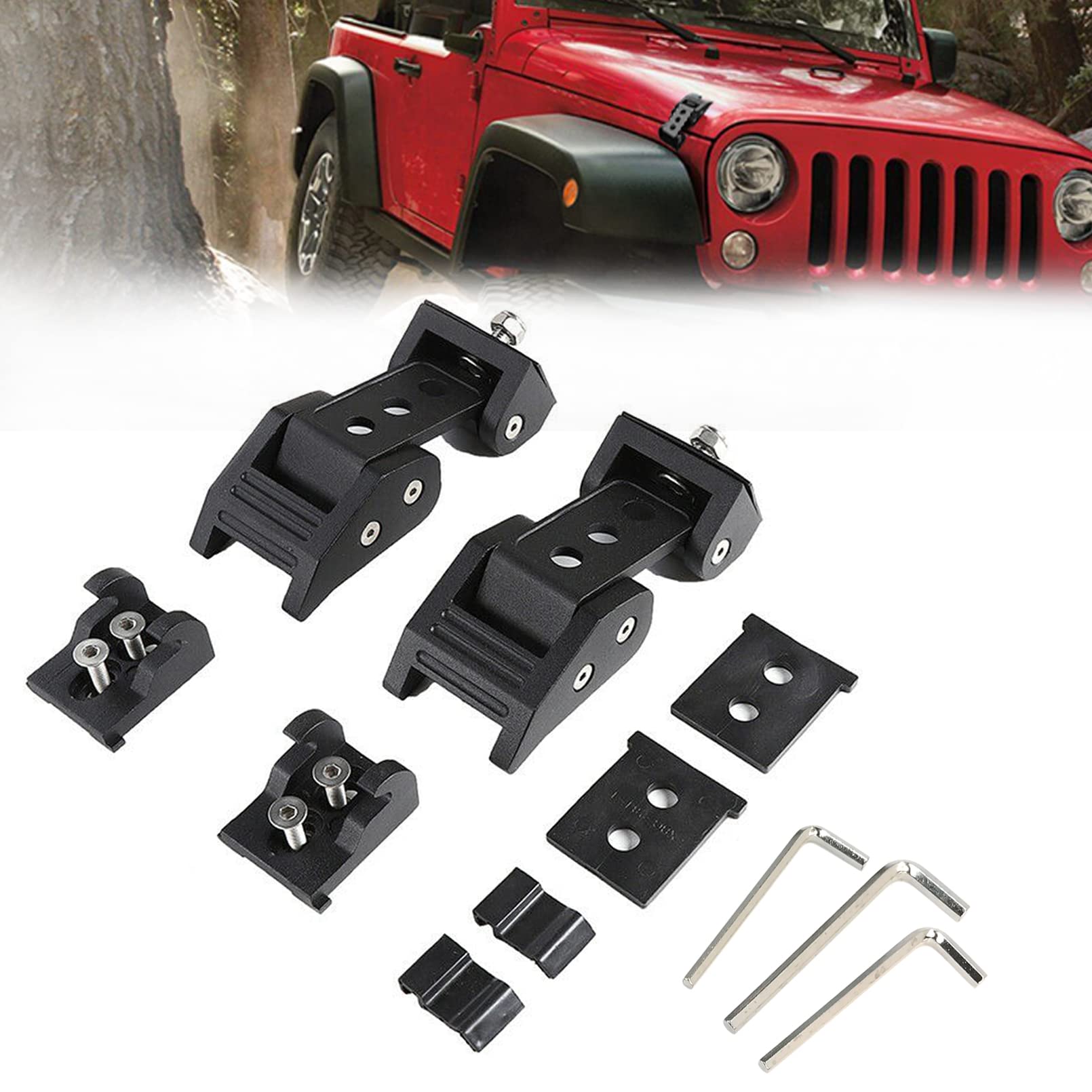 Wrangler Hood Latches Black Adjustable Hood Pins for 2007-2018 Jeep Wrangler JK JKU - Stainless Steel Lock Catch Kit Accessories (Round Hole Style) - Perfect for Off-Roading & Jeep Customization