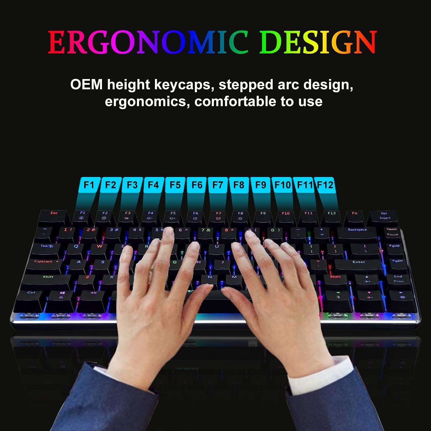 LexonElec AK33 RGB Mechanical Gaming Keyboard - 82 Key Compact Wired Keyboard with 20 LED Backlit, Black Switch, Waterproof & Ergonomic Design for PC, Laptop, Mac, Xbox, PS4, PS5 (Black RGB) - Perfect for Gaming, Office Work & Typing
