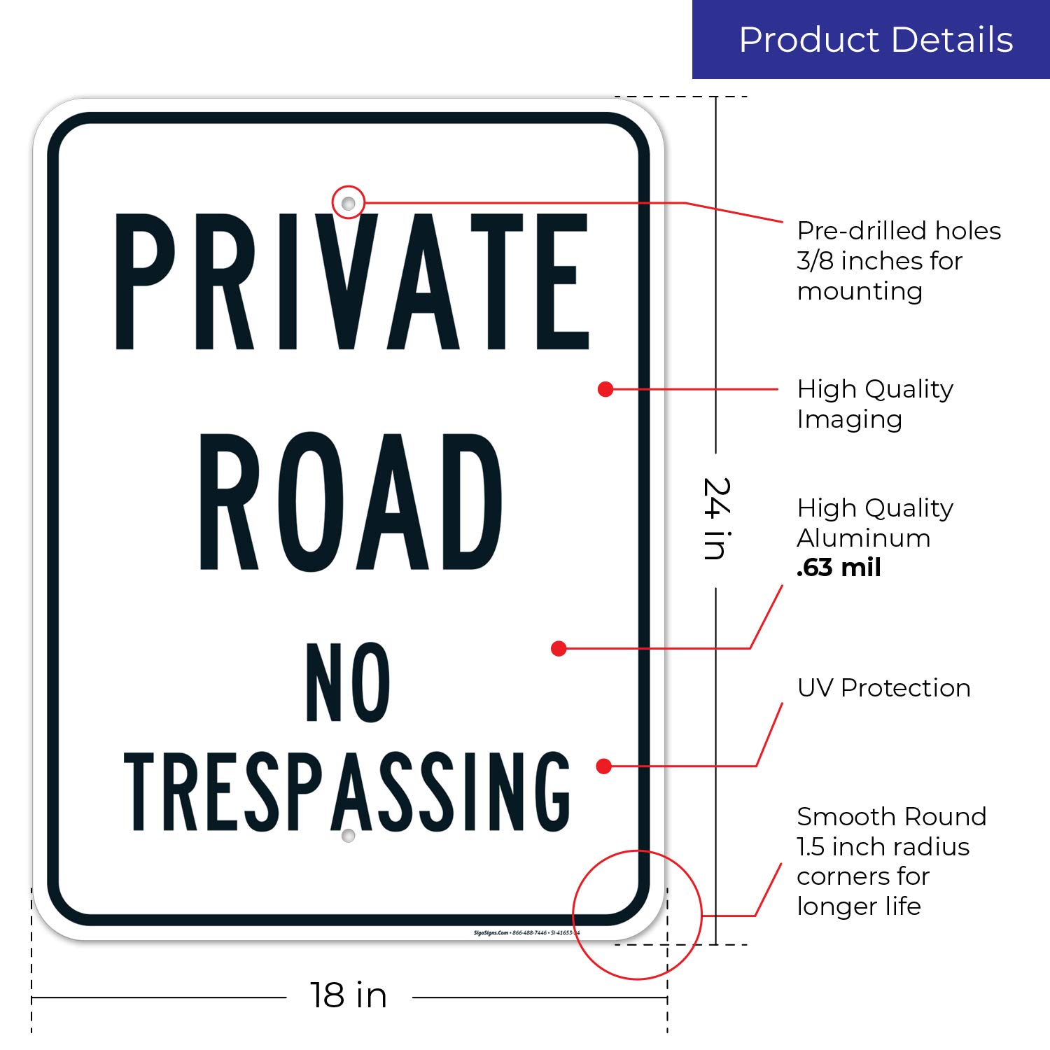 Private Road No Trespassing Sign - 18x24 Inches Rust-Free .063 Aluminum - Fade Resistant & Easy Mounting - Indoor/Outdoor Use - Made in USA - Perfect for Driveways, Farms & Property Boundaries