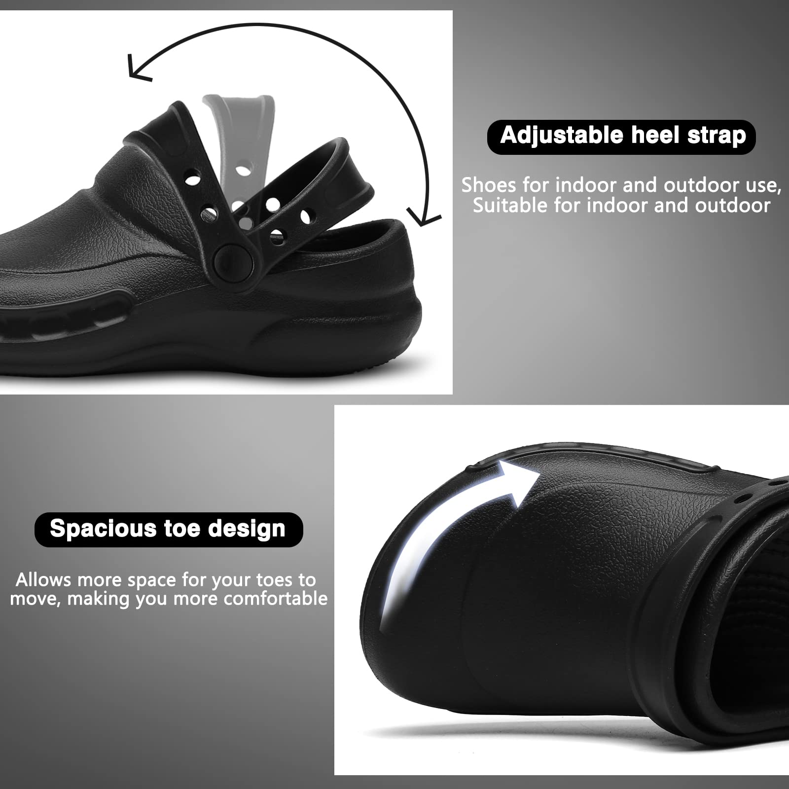 Unisex Oil-Resistant Chef Shoes - Non-Slip Kitchen Clogs for Men & Women | Waterproof Work Shoes for Chefs, Nurses & Gardeners | Comfortable Black Professional Food Service Footwear (Ideal for Restaurant, Hospital & Outdoor Use)
