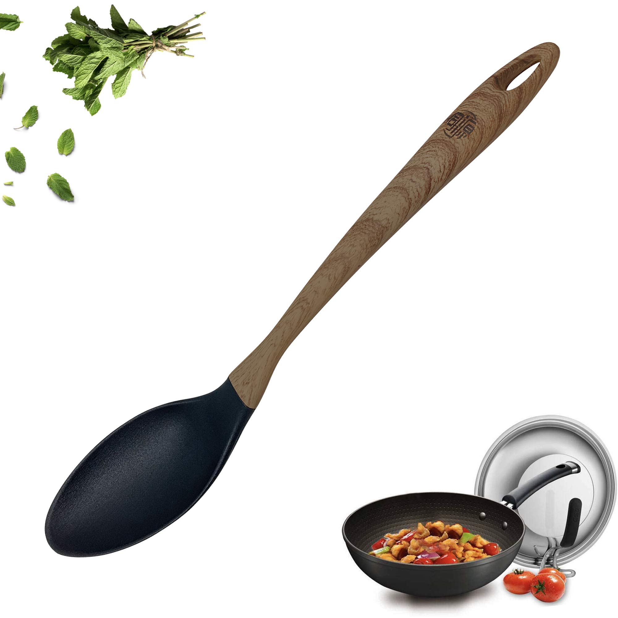 Premium Solid Wooden Cooking Spoon - Mixing Spoon & Basting Spoon with Ergonomic Handle - Ideal for Baking, Cooking, and Serving Dishes