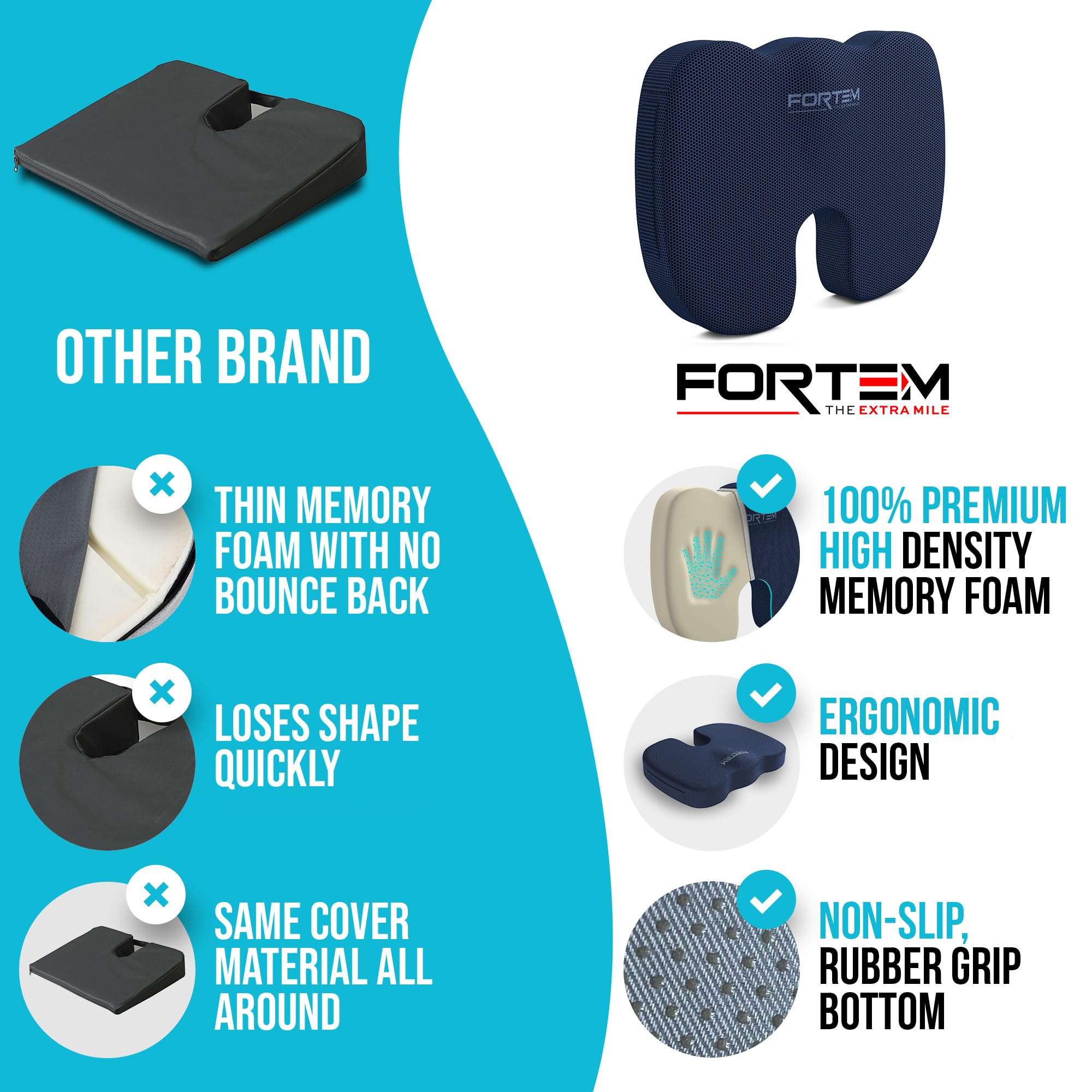 FORTEM Memory Foam Office Chair Cushion with Lumbar Support - Non-Slip Seat & Back Cushion for Office, Gaming & Car Seats - Ergonomic Comfort for Long Hours Sitting at Work or Driving