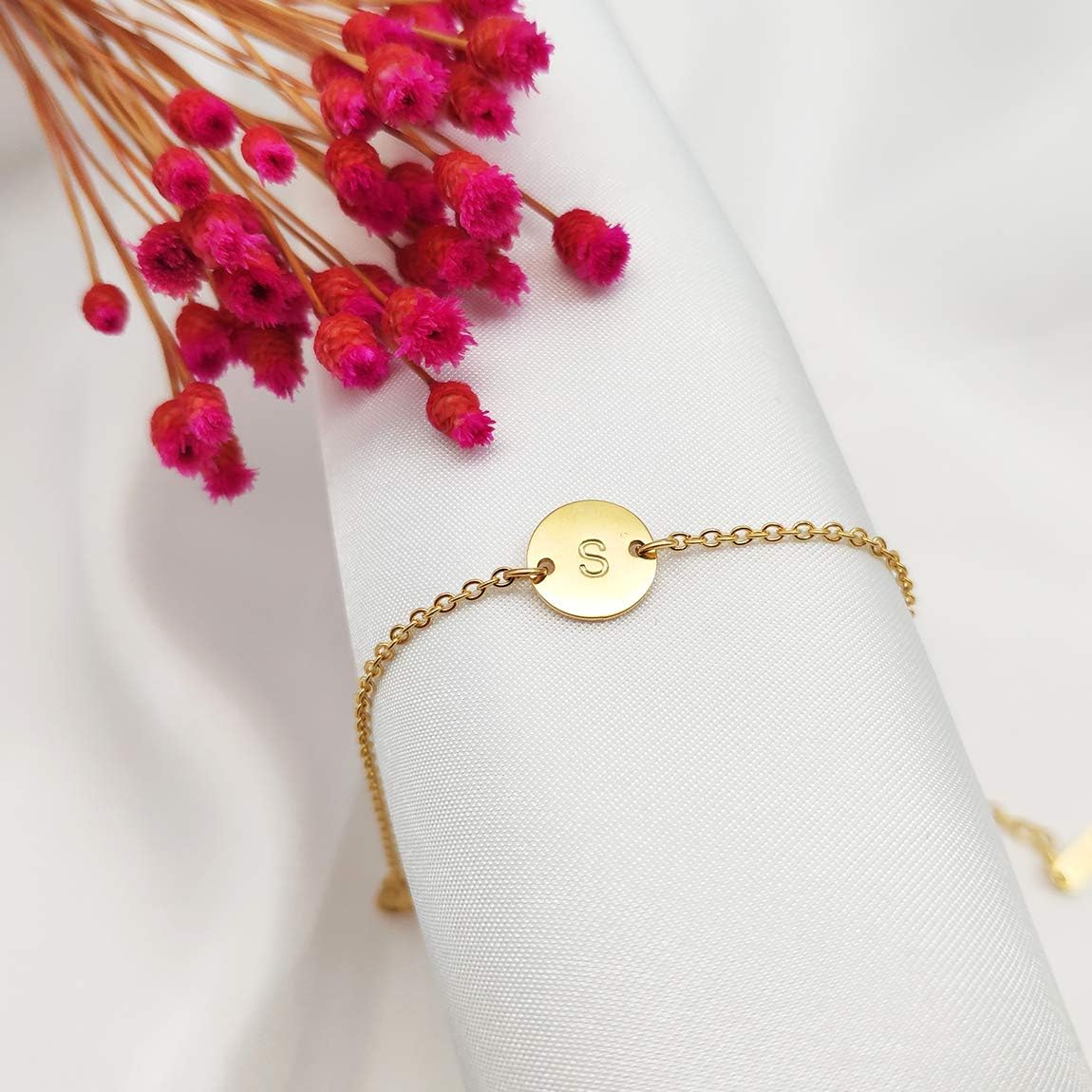 Personalized Initial Bracelet for Women - 18K Gold Plated Stainless Steel Letter Bracelet with Dainty Coin Charm | Delicate Disc Name Jewelry Gift for Her | Perfect for Birthday, Anniversary & Everyday Wear