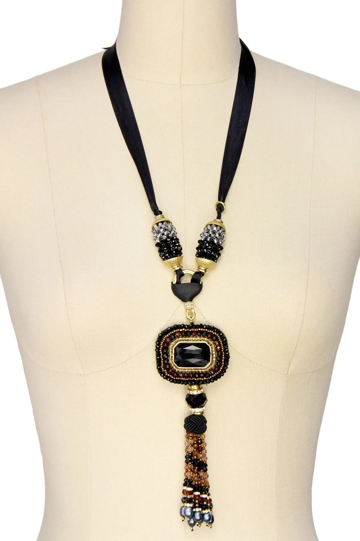 Tribal Tassel Ribbon Statement Necklace for Women - Boho Chic Beaded Layered Necklace - Perfect for Festivals, Parties & Everyday Wear