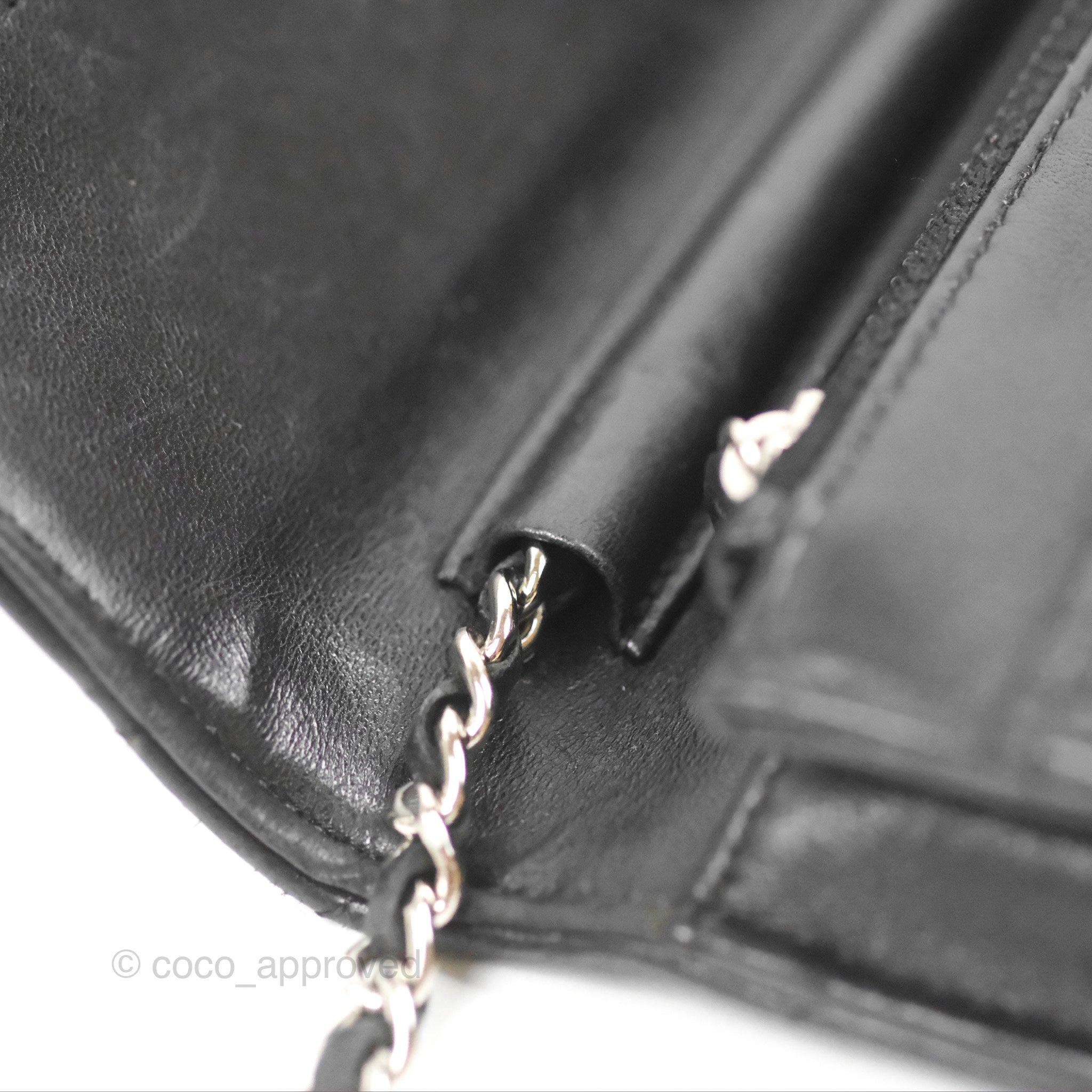 Chanel Classic Chevron Wallet on Chain WOC - Black Lambskin Leather with Silver Hardware | Crossbody Bag for Women, Perfect for Evening Events & Daily Use