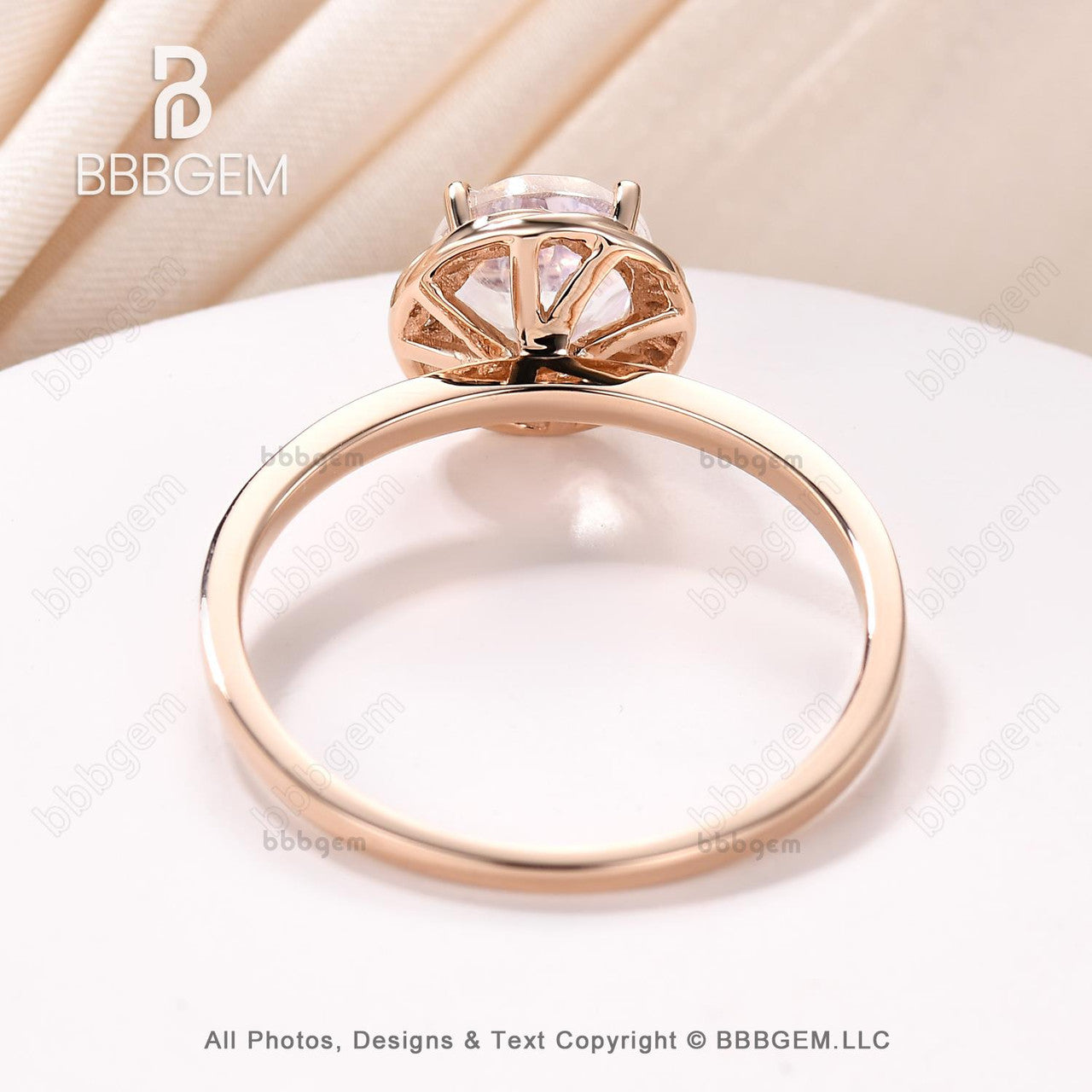 Rose Gold Natural Rainbow Moonstone Engagement Ring with Halo Diamonds - Elegant Wedding Band for Women, Perfect for Proposals, Anniversaries & Bridal Jewelry