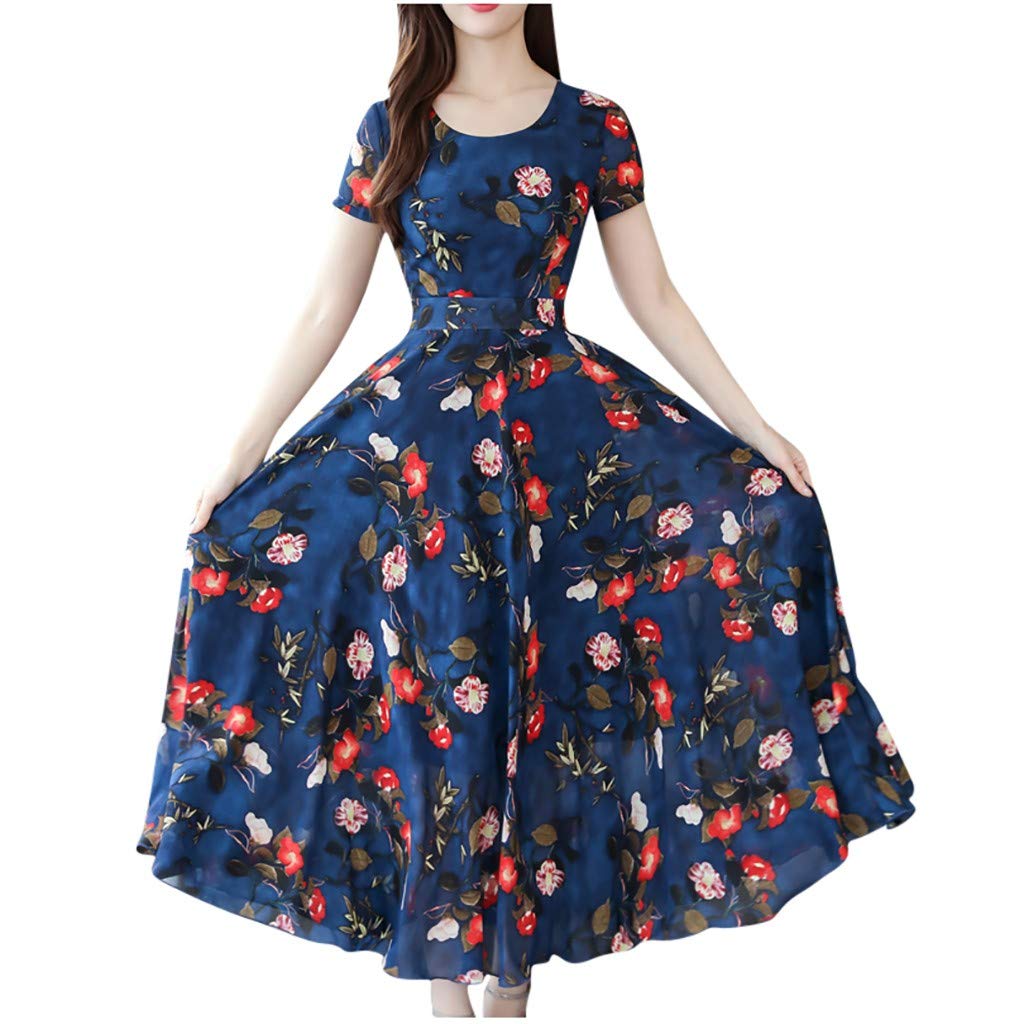 Stylish Women's Summer Dress - Floral Print Short Sleeve Midi Beach Dress for Vacation, Party & Casual Wear | Breathable & Comfortable