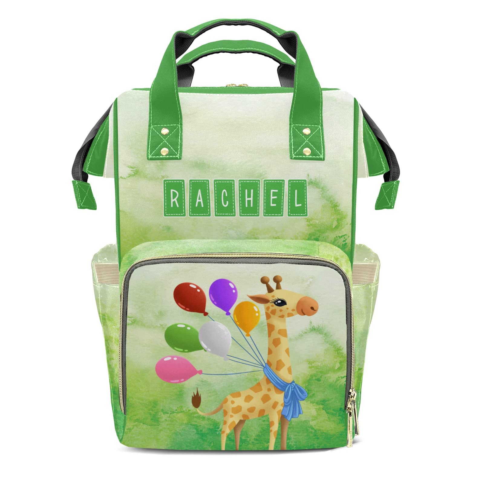 XOZOTY Giraffe Balloon Watercolor Tie Dye Diaper Backpack - Large Baby Bag with Insulated Pockets for Nursing, Travel & Daycare - Perfect Gift for New Moms & Dads (Green) | Baby Shower, Hospital Visits & Family Outings