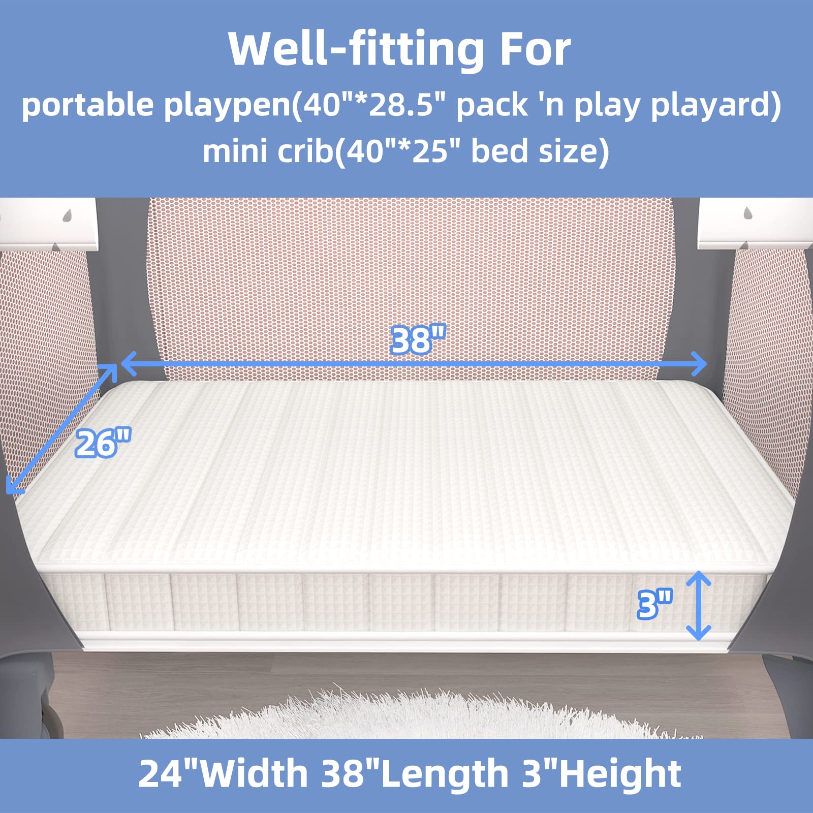 Pack and Play Mattress - Waterproof, Portable & Comfortable Baby Crib Mattress for Travel & Home Use | Perfect for Playpens, Bassinets & Daycare